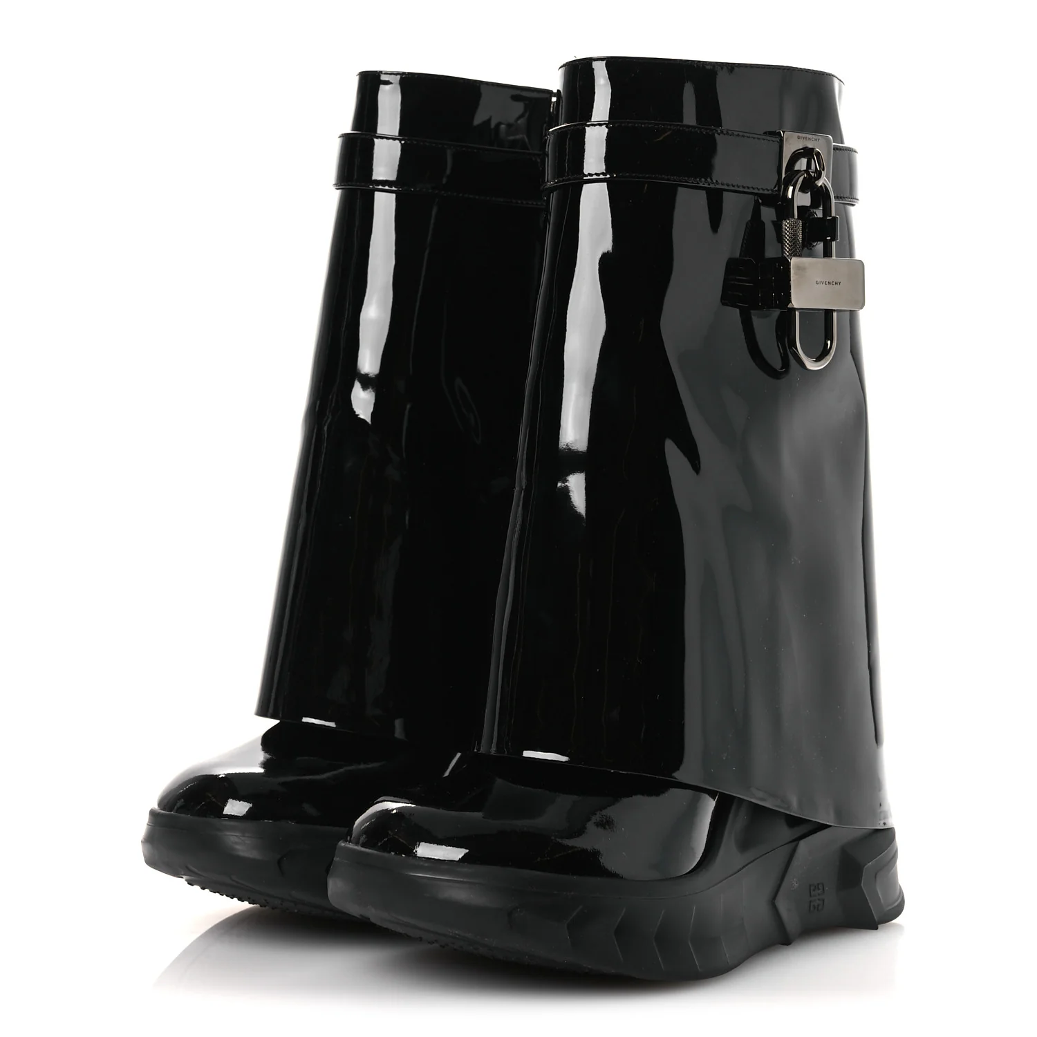 Patent Shark Lock Biker Ankle Boots 37 Black - Image 4