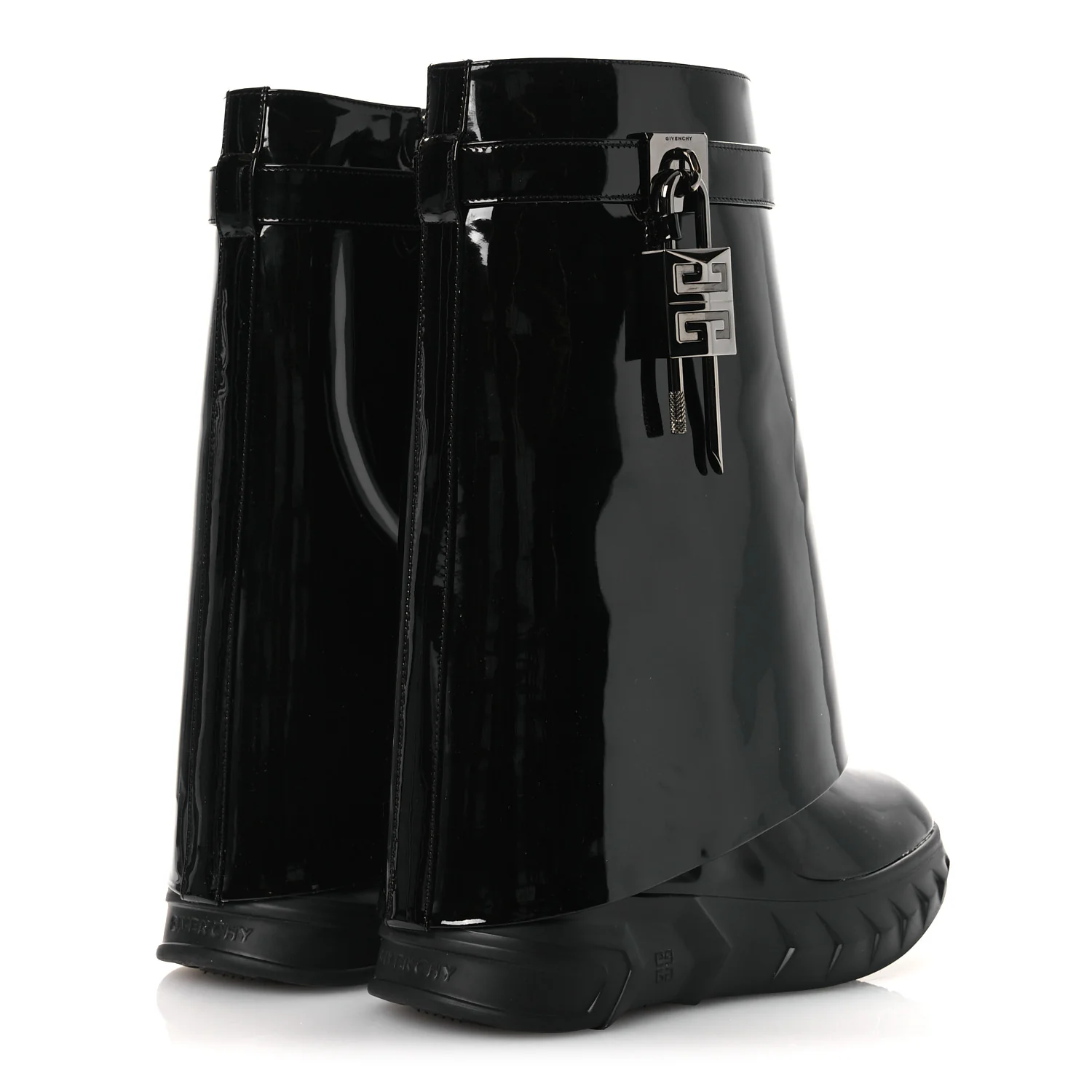 Patent Shark Lock Biker Ankle Boots 37 Black - Image 5