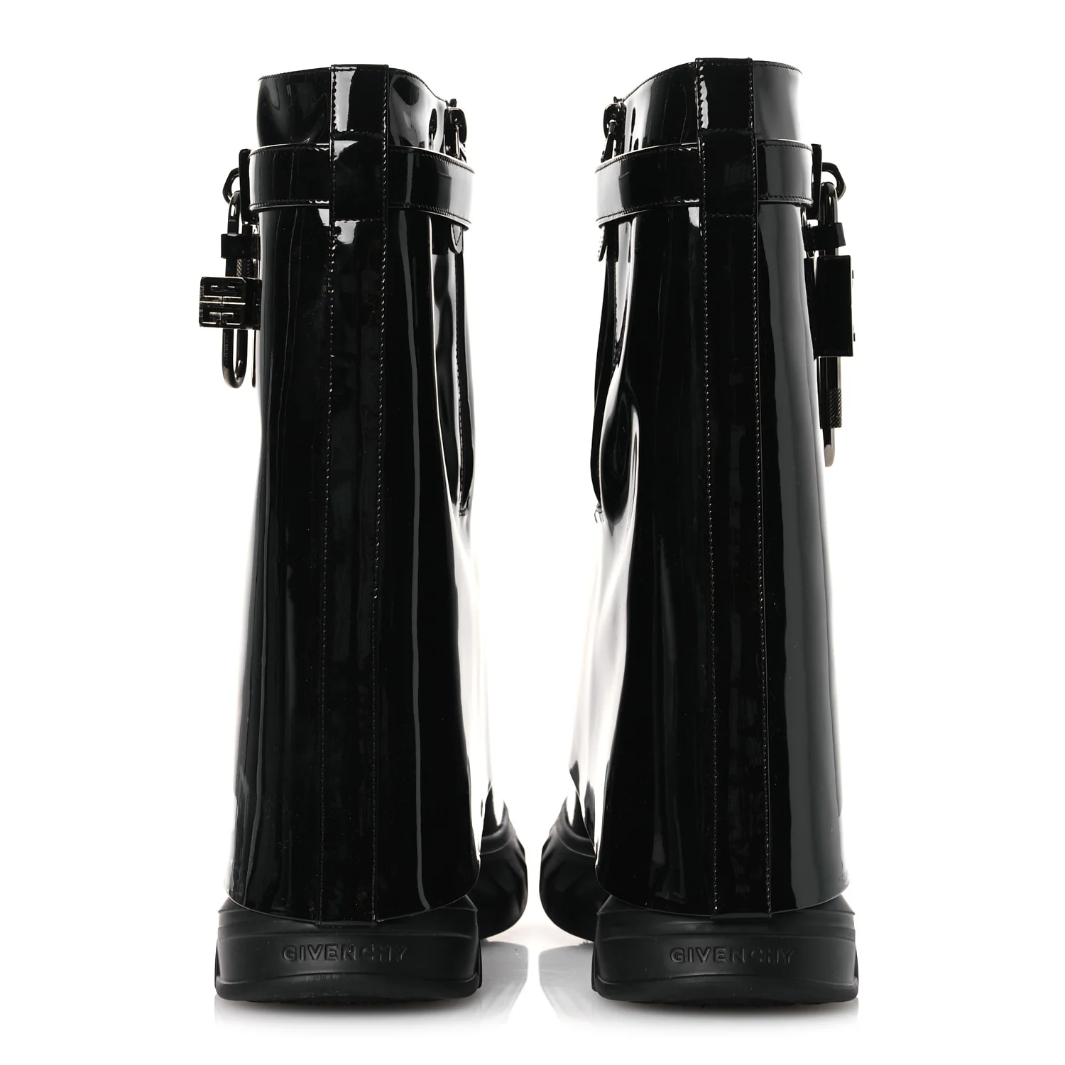 Patent Shark Lock Biker Ankle Boots 37 Black - Image 6