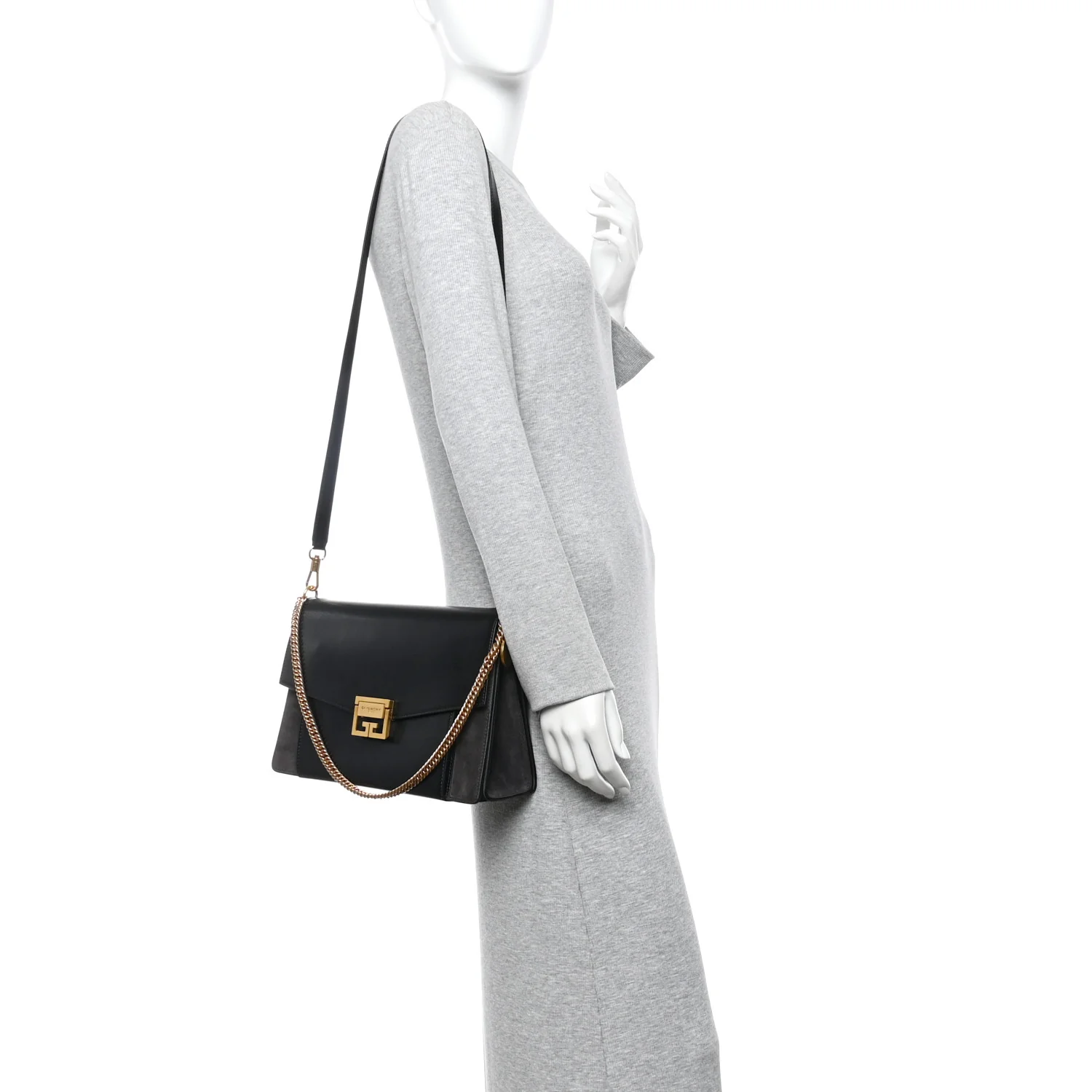 Sugar Goatskin Suede Medium GV3 Shoulder Bag Black Grey - Image 2