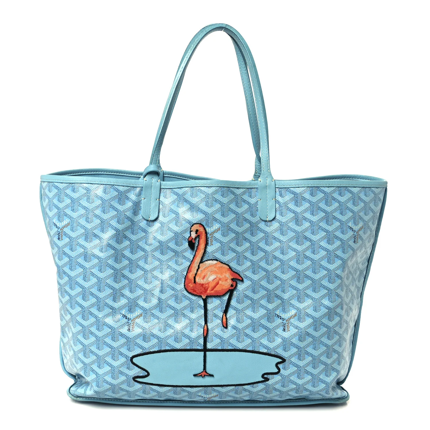 Goyardine Embroidered Flamingo Reversible Anjou PM Sky Blue