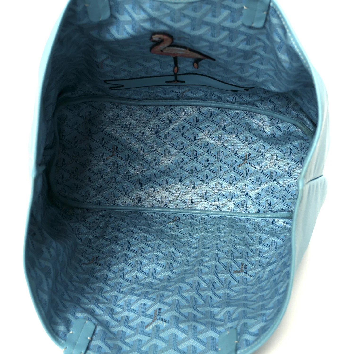 Goyardine Embroidered Flamingo Reversible Anjou PM Sky Blue - Image 10