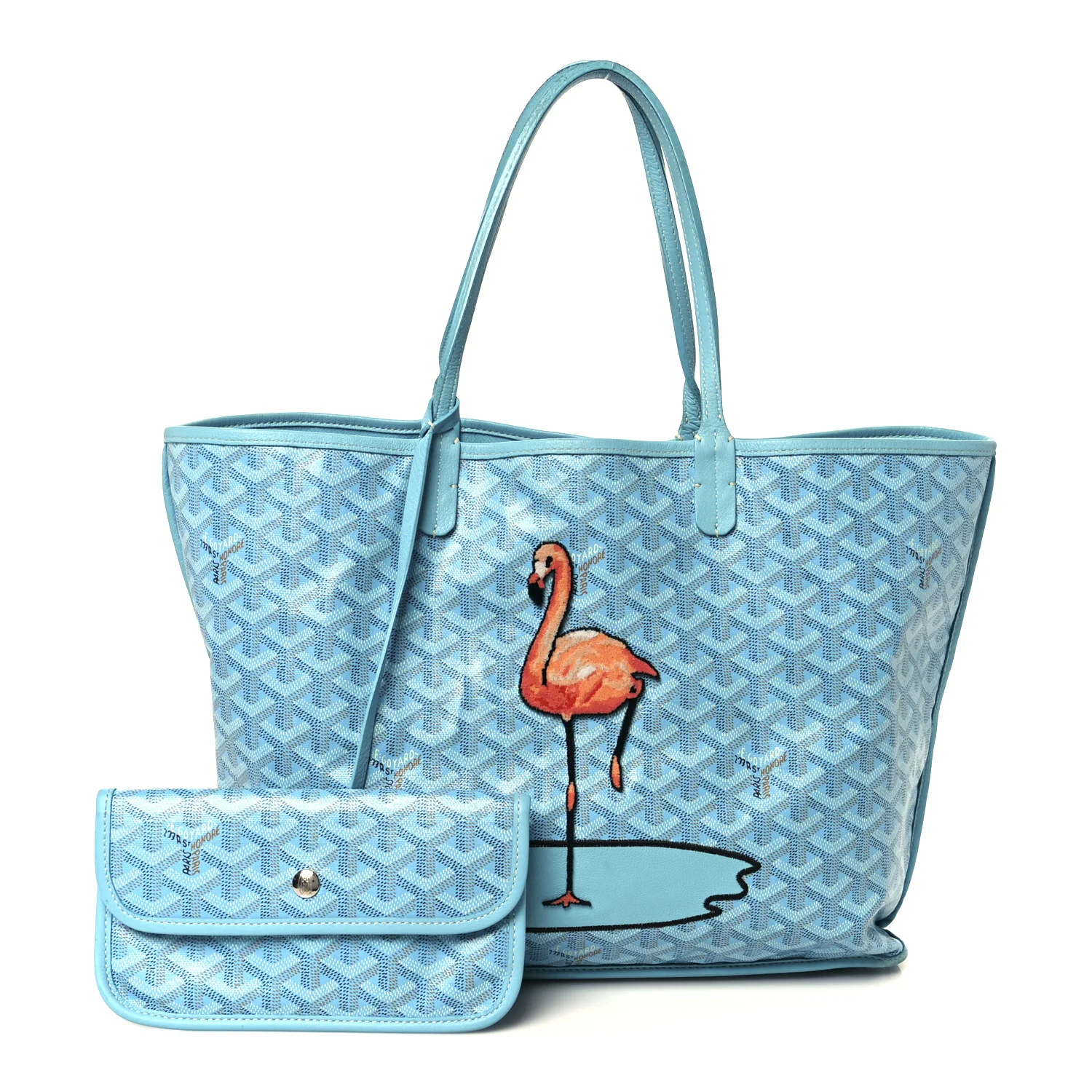 Goyardine Embroidered Flamingo Reversible Anjou PM Sky Blue - Image 4