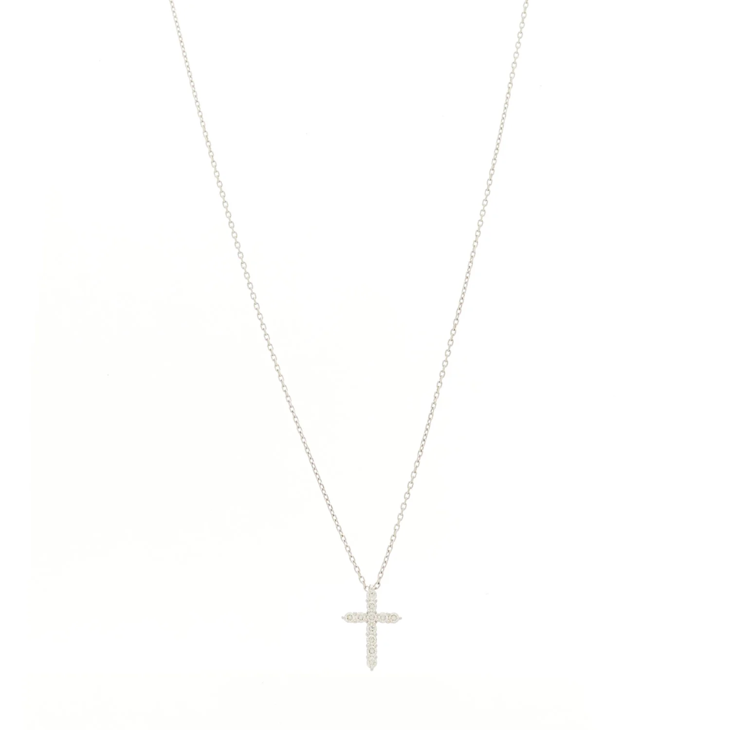 18K White Gold Diamond Petite Cross Pendant Necklace