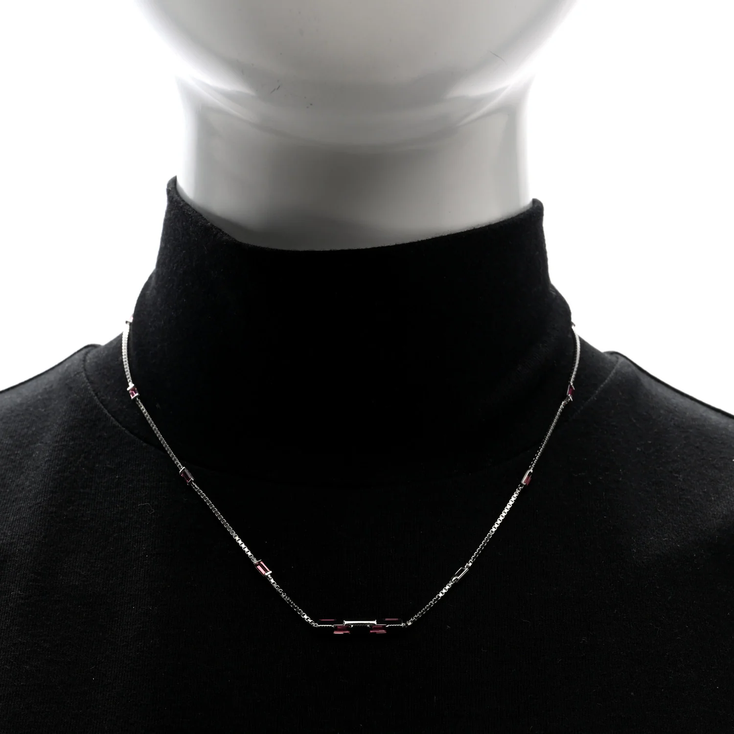 18K White Gold Pink Tourmaline Link to Love Bar Necklace - Image 2