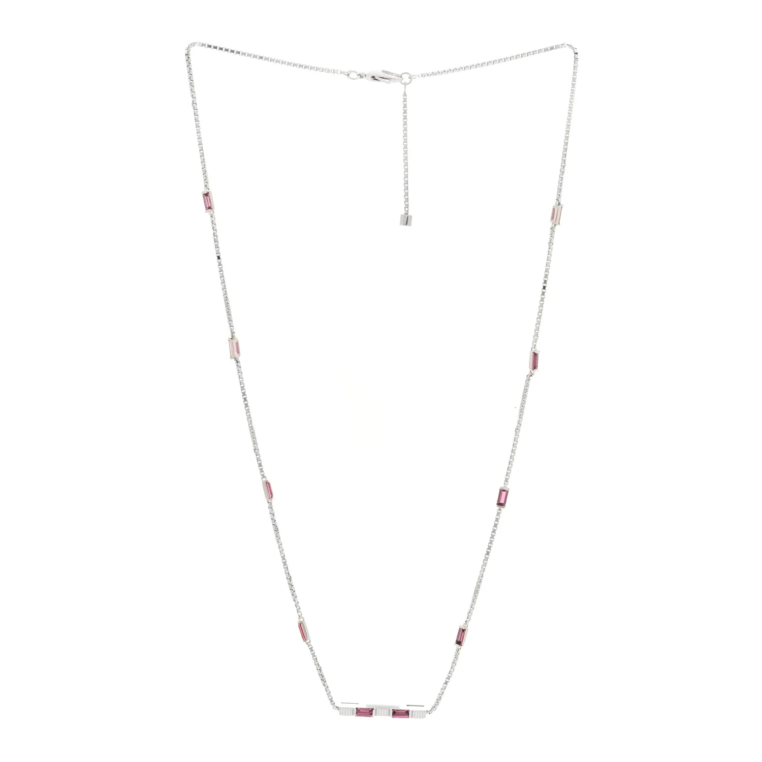18K White Gold Pink Tourmaline Link to Love Bar Necklace - Image 3