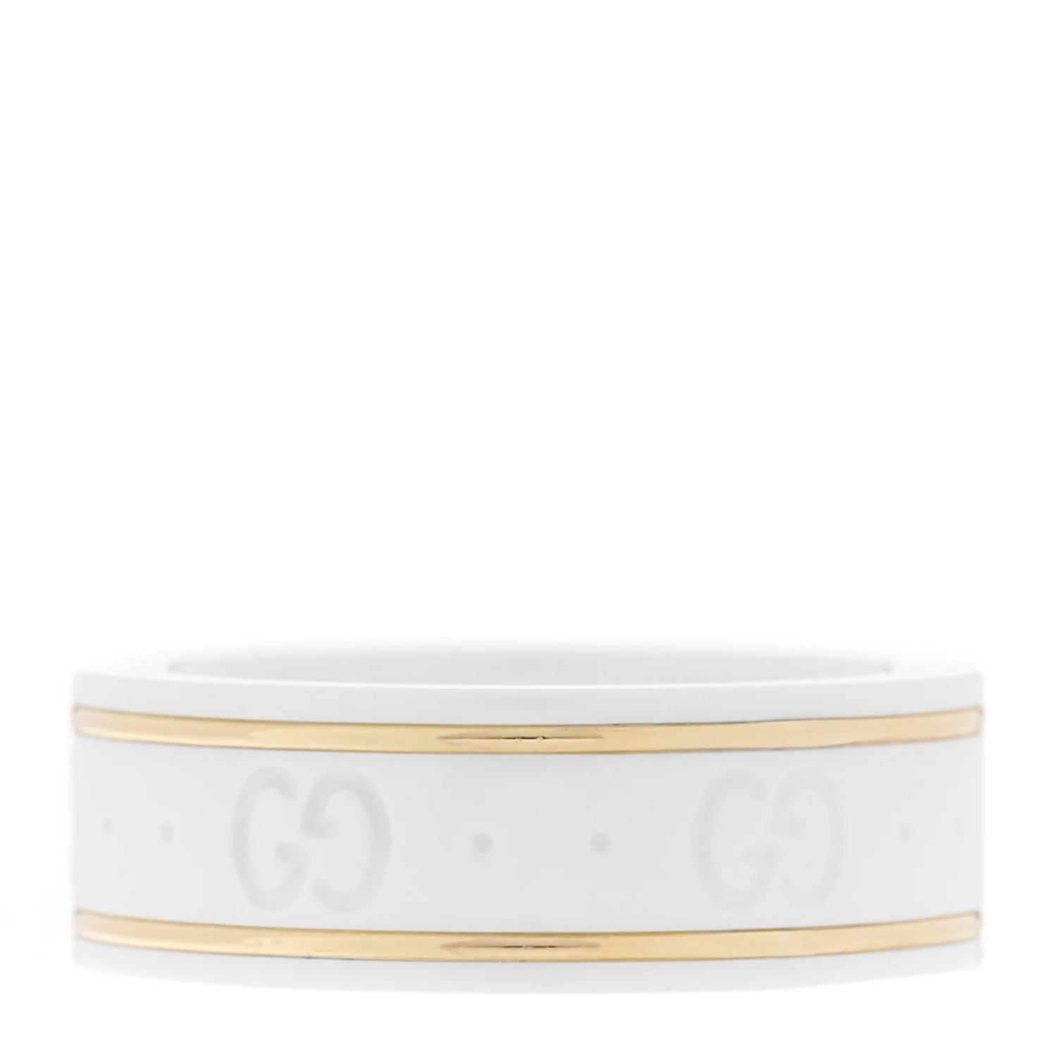 18K Yellow Gold Ceramic Icon Band Ring 53 6.25 White