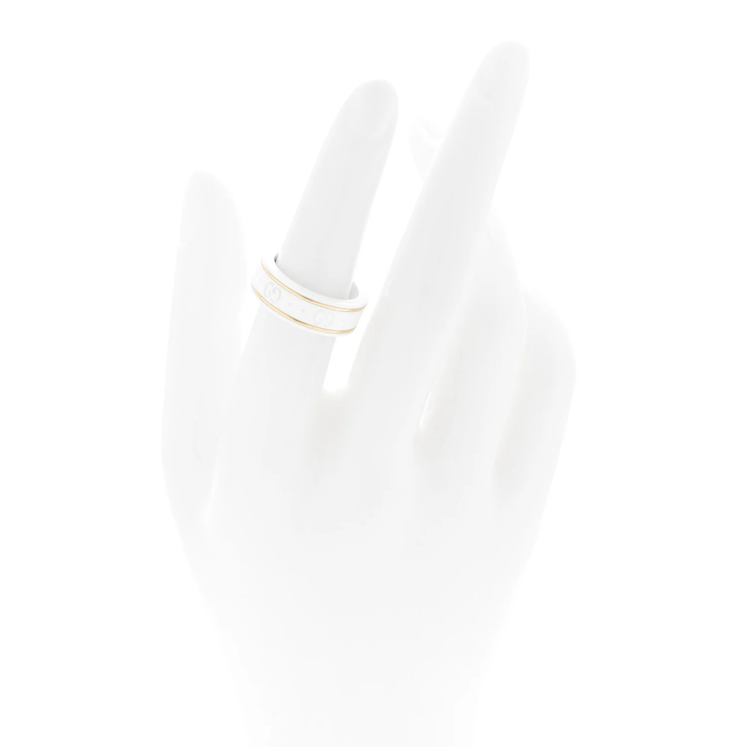 18K Yellow Gold Ceramic Icon Band Ring 53 6.25 White - Image 2