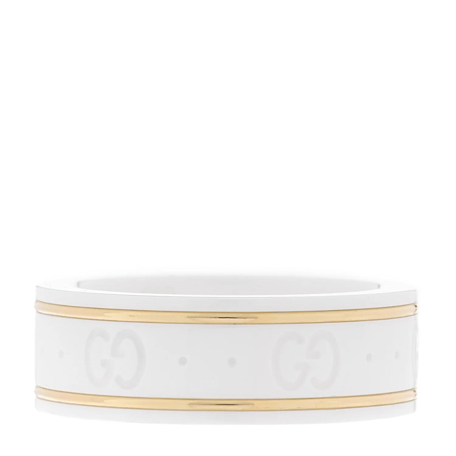 18K Yellow Gold Ceramic Icon Band Ring 53 6.25 White - Image 3