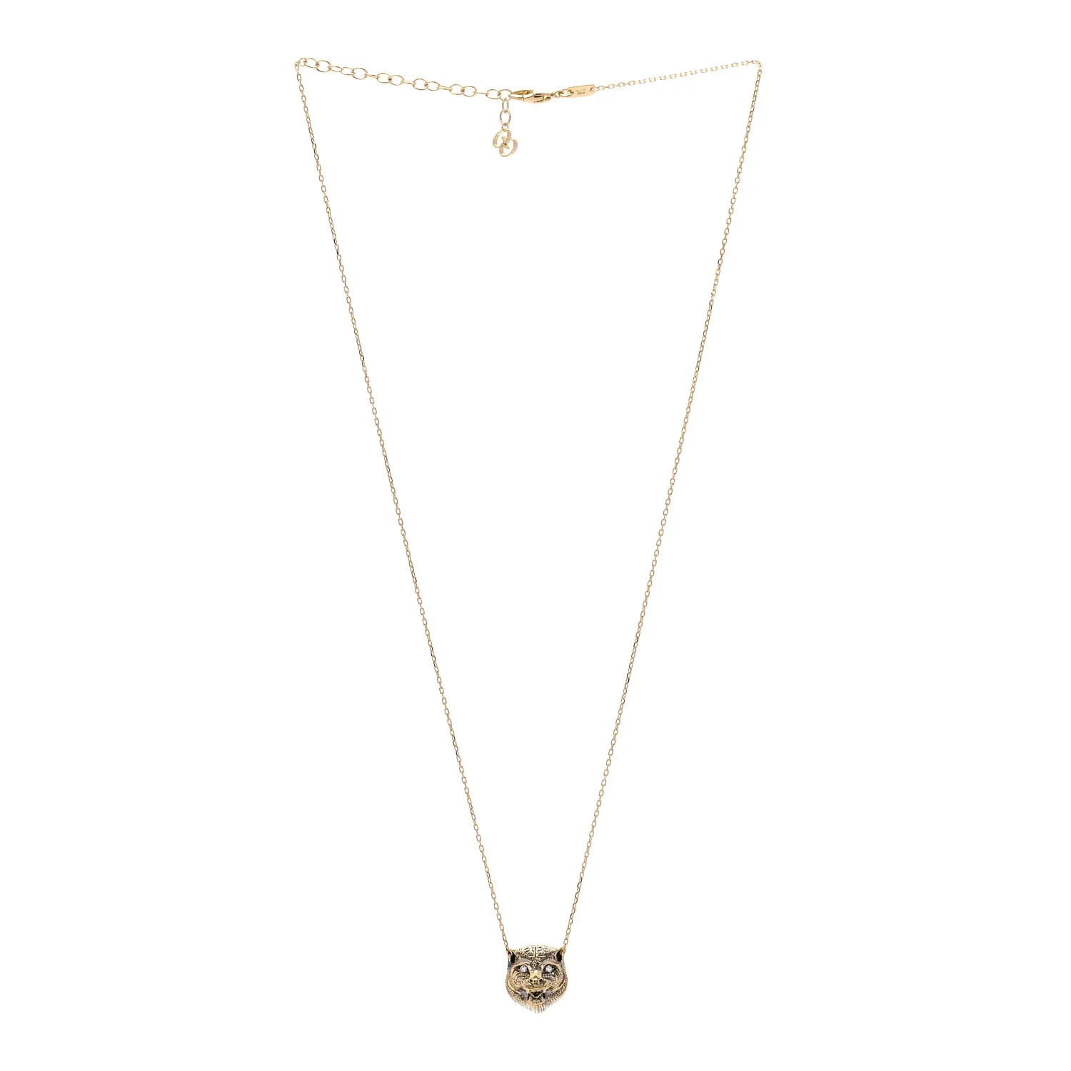 18K Yellow Gold Diamond Onyx Le Marche Des Merveilles Feline Pendant Necklace - Image 3