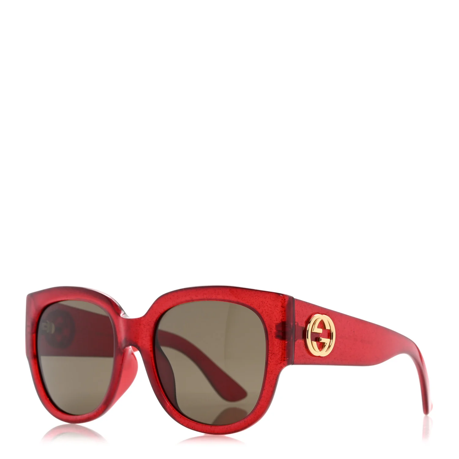 Acetate Glitter Round Frame Sunglasses GG0142SA Red