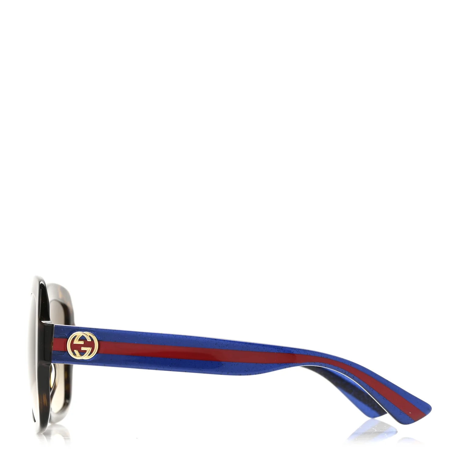Acetate Square Frame Web Glitter Sunglasses GG0036S Brown Blue - Image 3