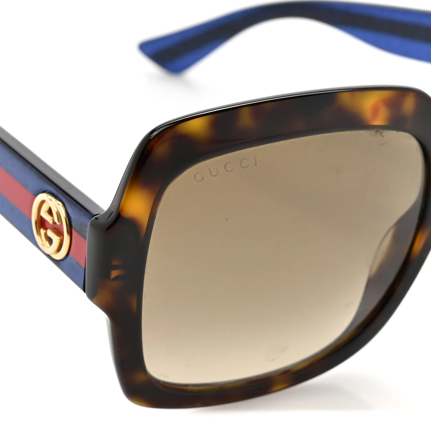 Acetate Square Frame Web Glitter Sunglasses GG0036S Brown Blue - Image 7