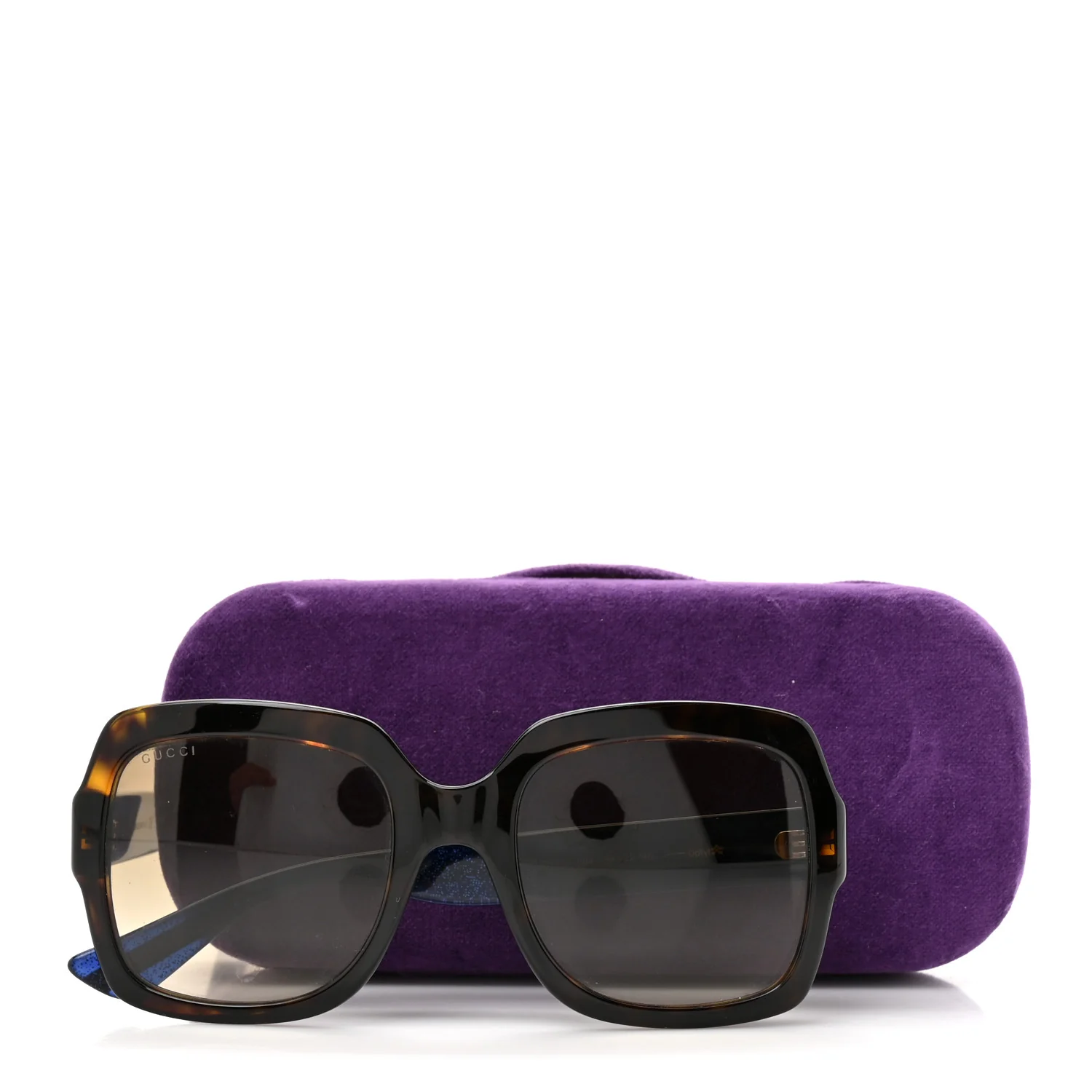 Acetate Square Frame Web Glitter Sunglasses GG0036S Brown Blue - Image 8