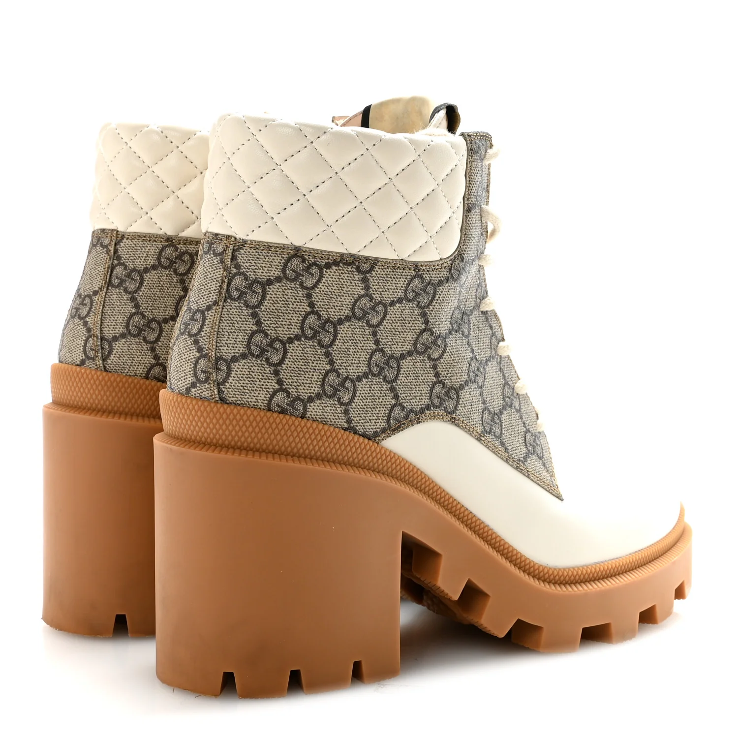 Apollo Calfskin GG Supreme Nappa Samoa Quilted Lace Up Ankle Boots 40 Mystic White Beige Ebony - Image 10
