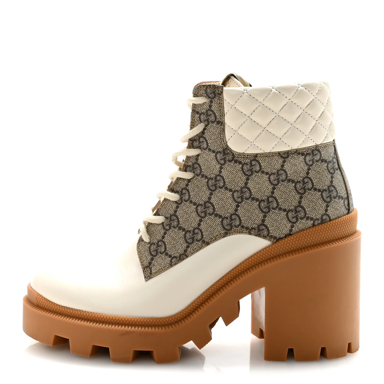Apollo Calfskin GG Supreme Nappa Samoa Quilted Lace Up Ankle Boots 40 Mystic White Beige Ebony - Image 2