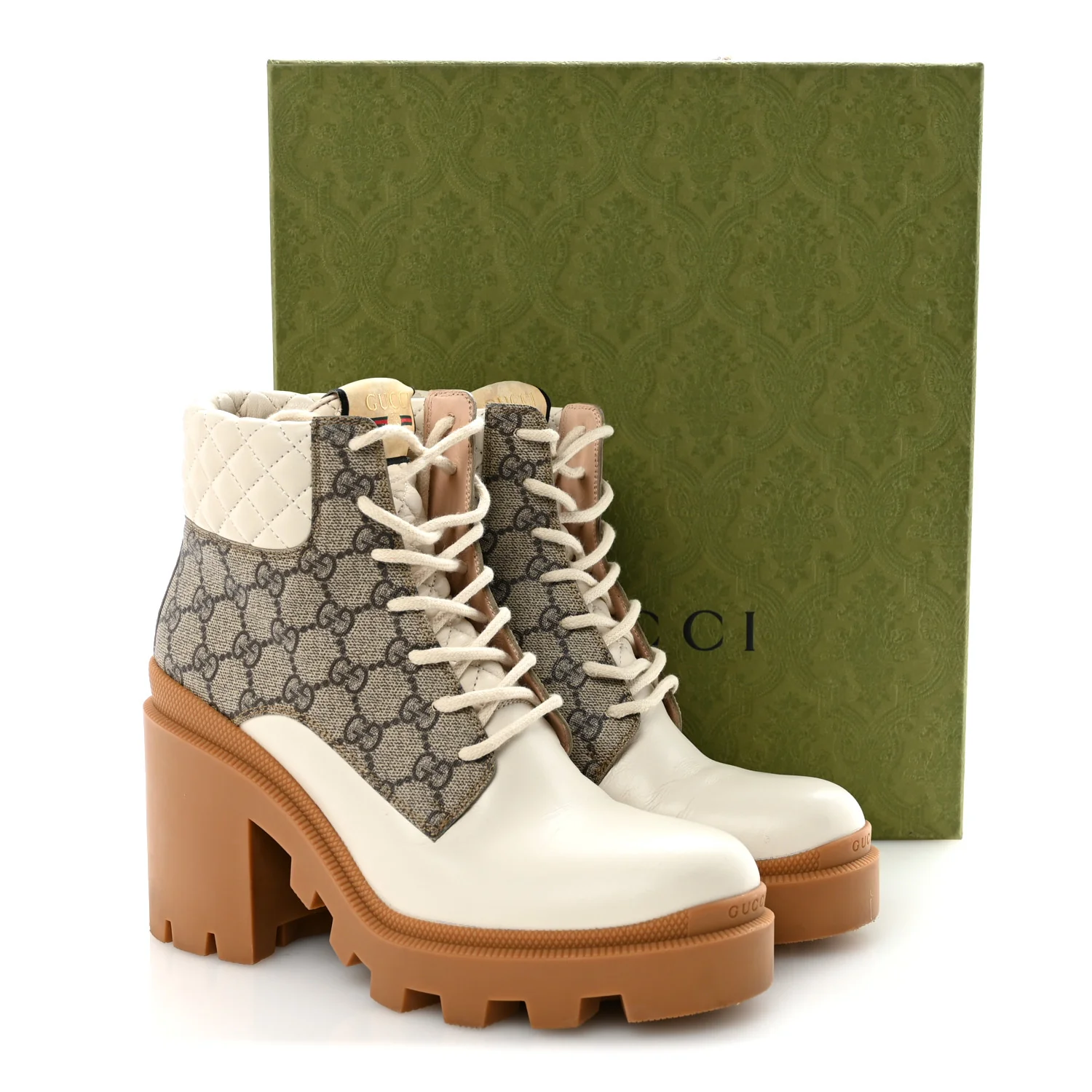 Apollo Calfskin GG Supreme Nappa Samoa Quilted Lace Up Ankle Boots 40 Mystic White Beige Ebony - Image 20