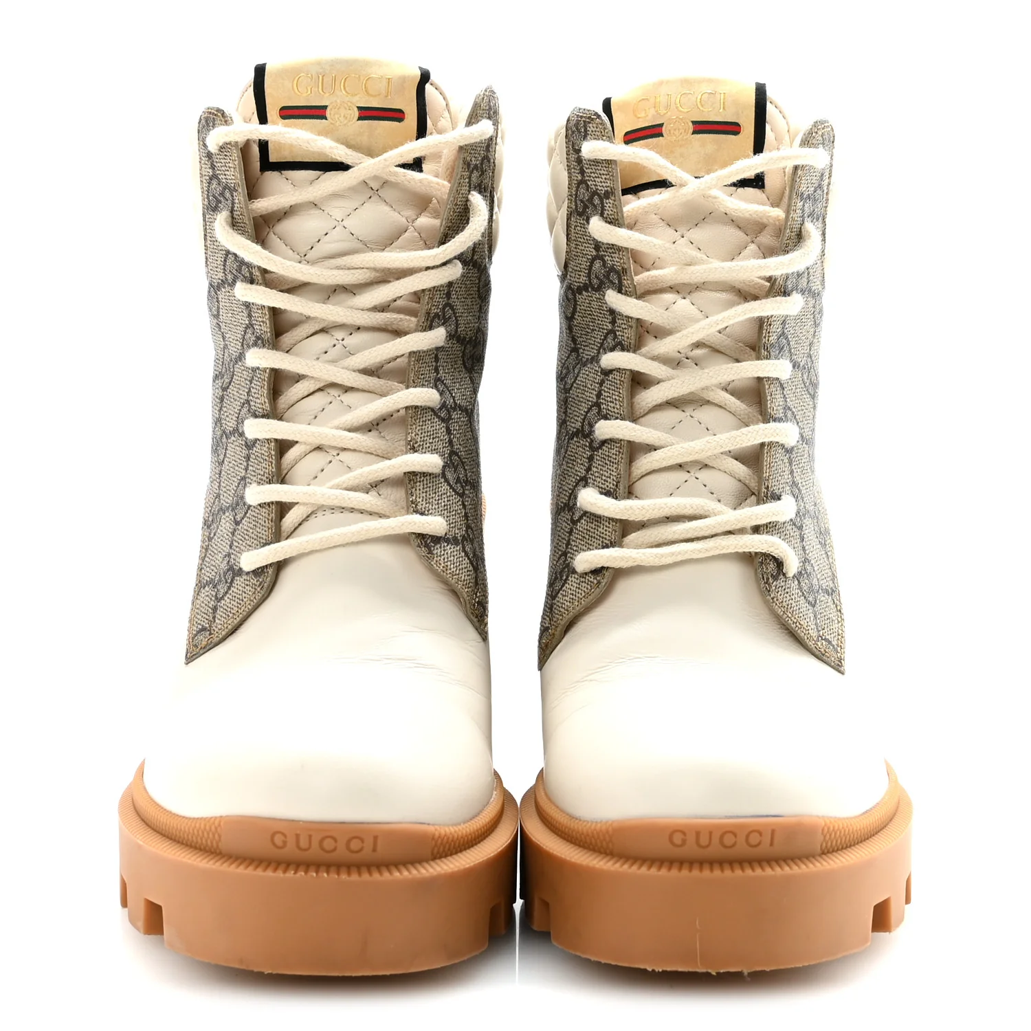 Apollo Calfskin GG Supreme Nappa Samoa Quilted Lace Up Ankle Boots 40 Mystic White Beige Ebony - Image 5