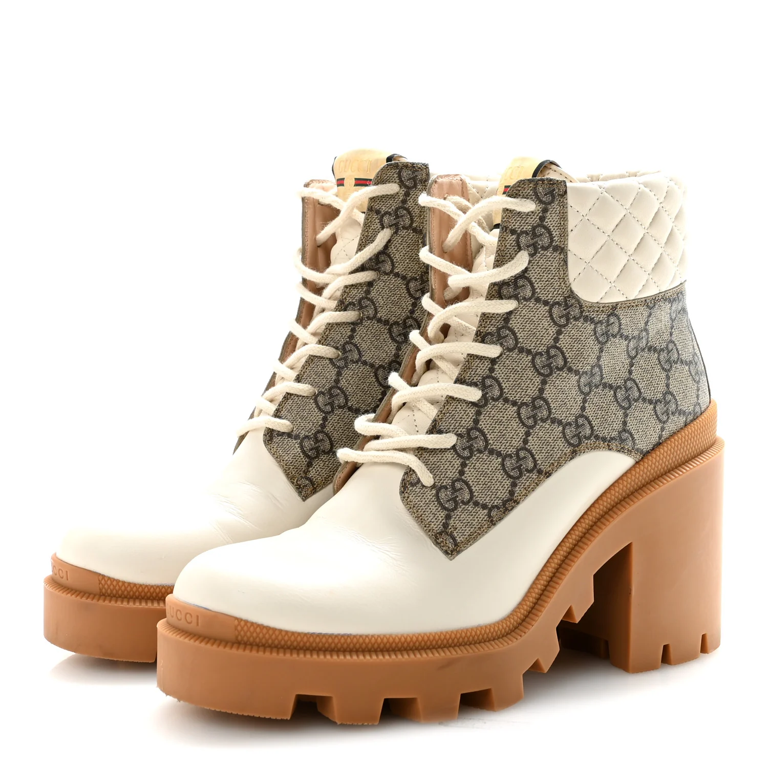 Apollo Calfskin GG Supreme Nappa Samoa Quilted Lace Up Ankle Boots 40 Mystic White Beige Ebony - Image 7