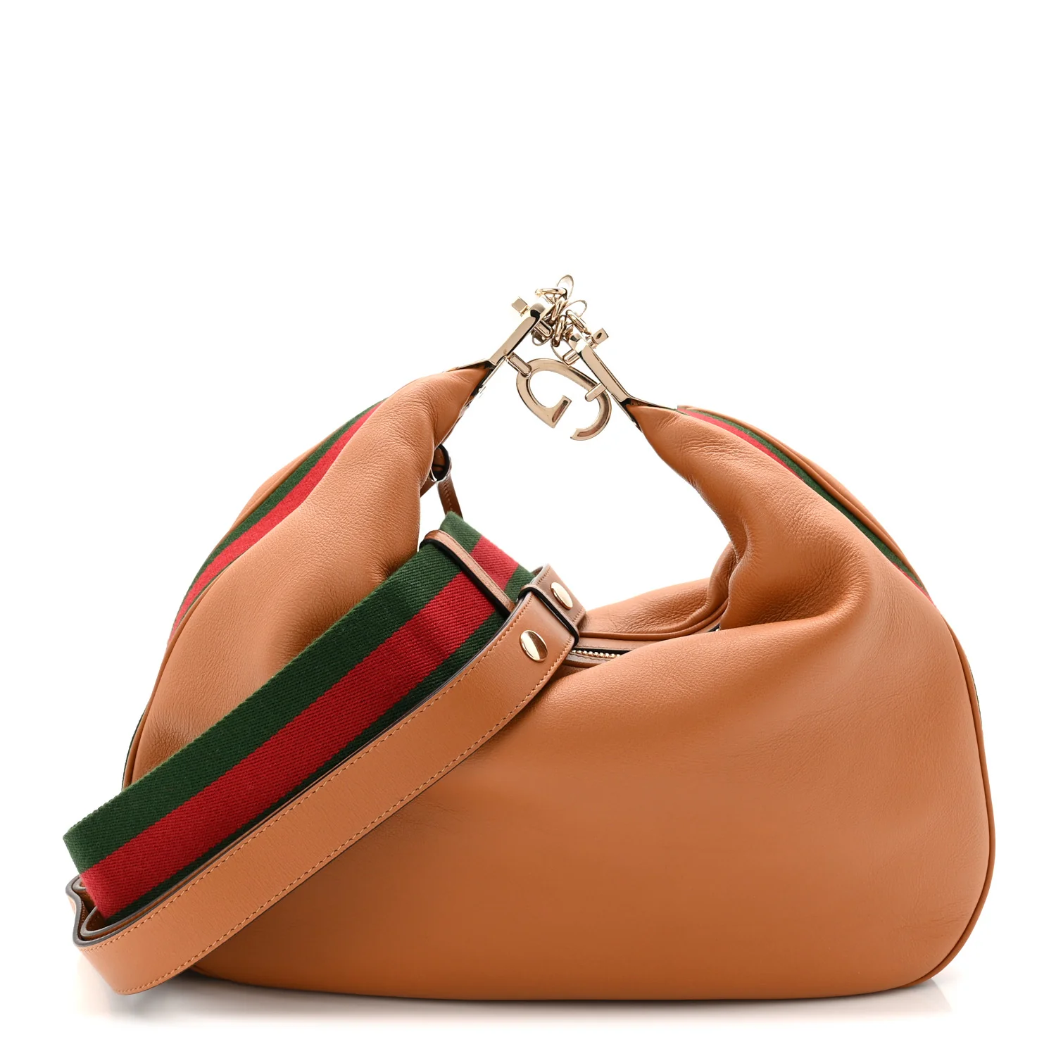 Aria Calfskin Web Large Attache Shoulder Bag Dark Orange