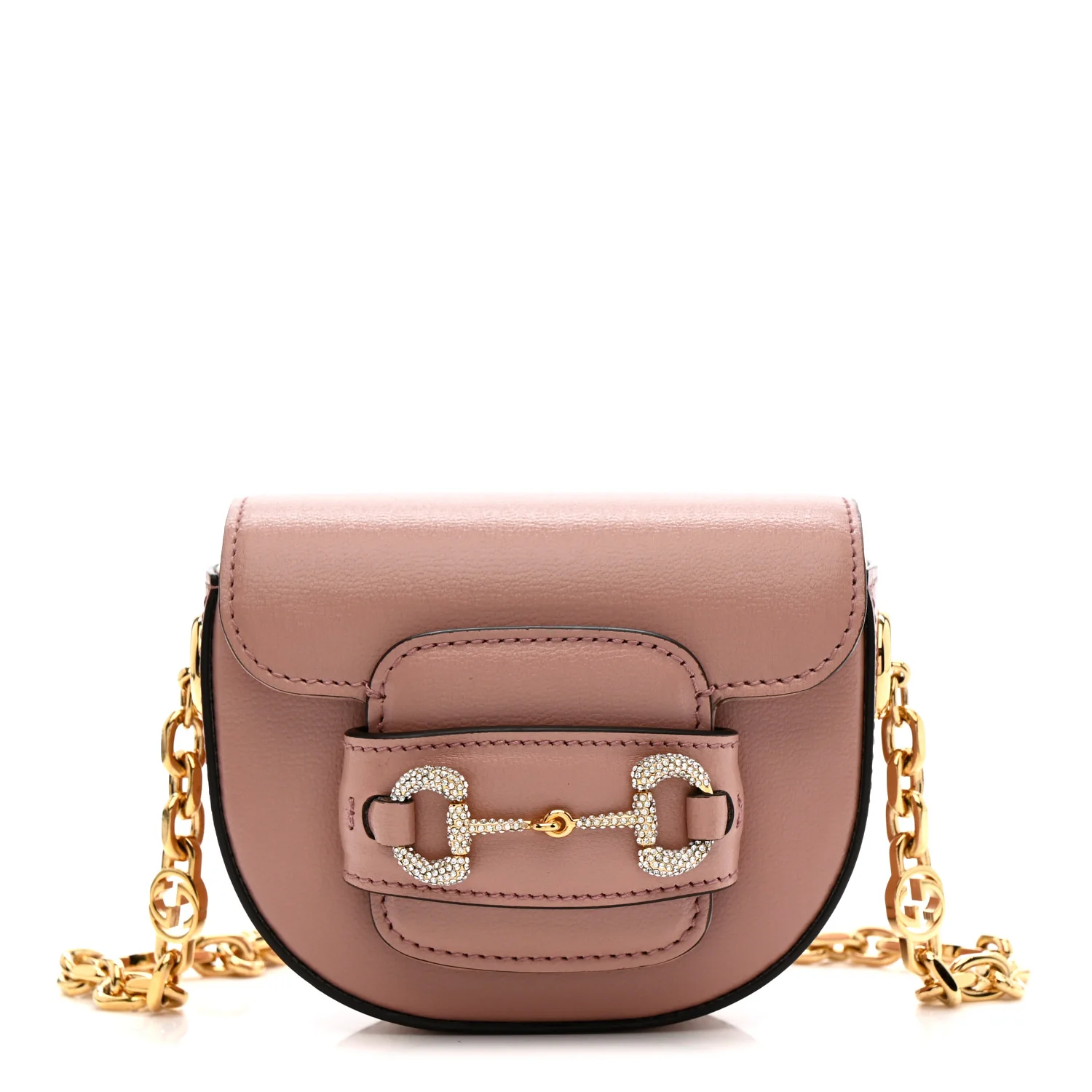 Azalea Calfskin Crystal GG Monogram Mini Horsebit 1955 Waist Bag Pink