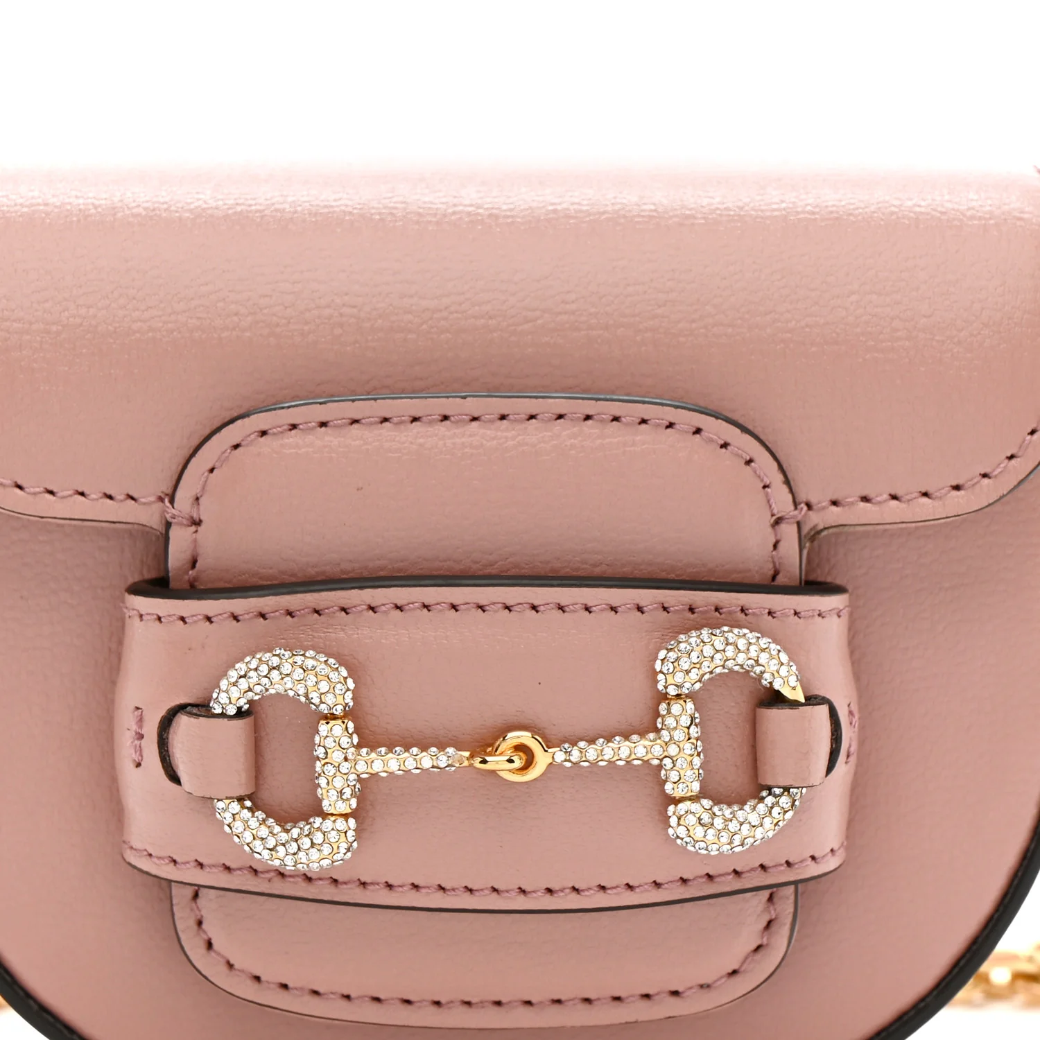 Azalea Calfskin Crystal GG Monogram Mini Horsebit 1955 Waist Bag Pink - Image 9