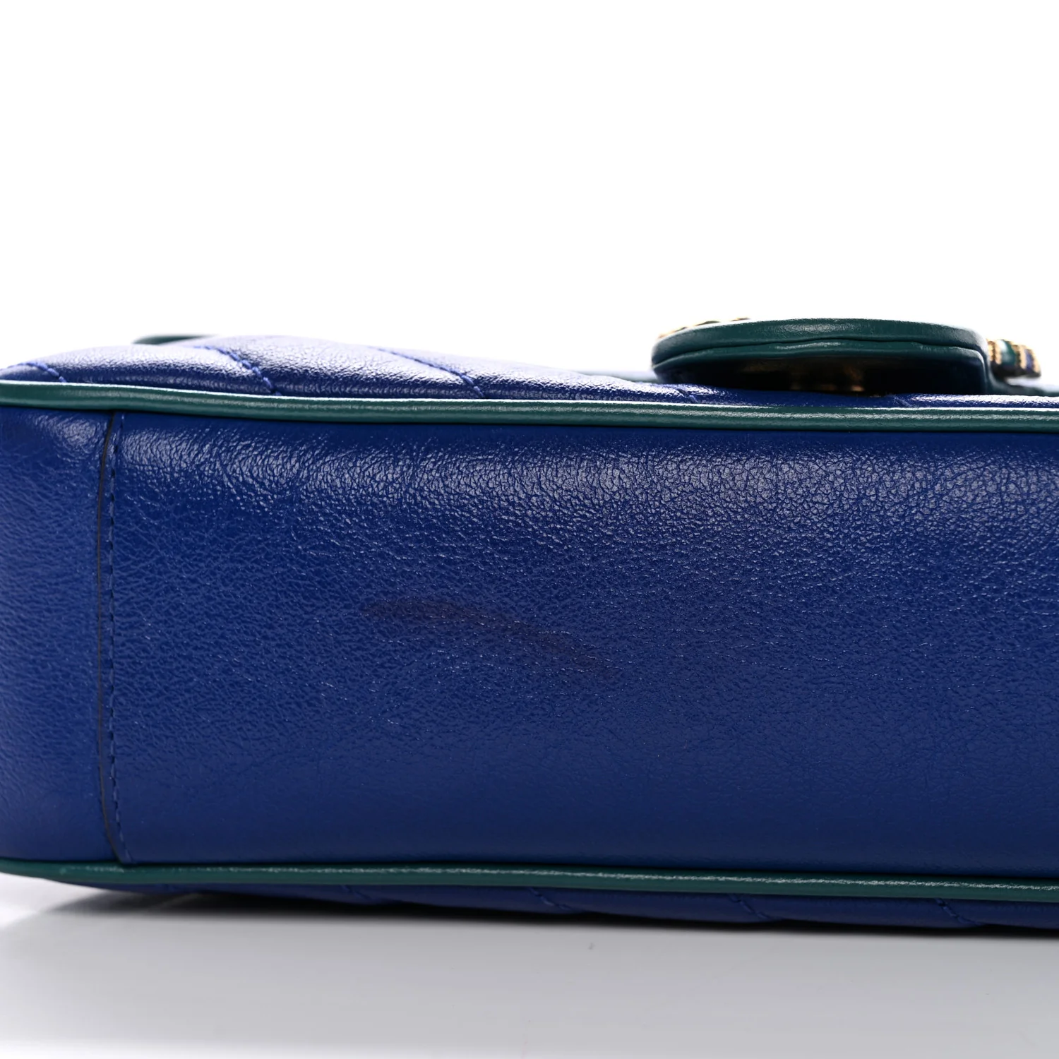Azalea Calfskin Enamel Matelasse Diagonal Small Torchon GG Marmont Shoulder Bag Imperial Blue Pavone - Image 12
