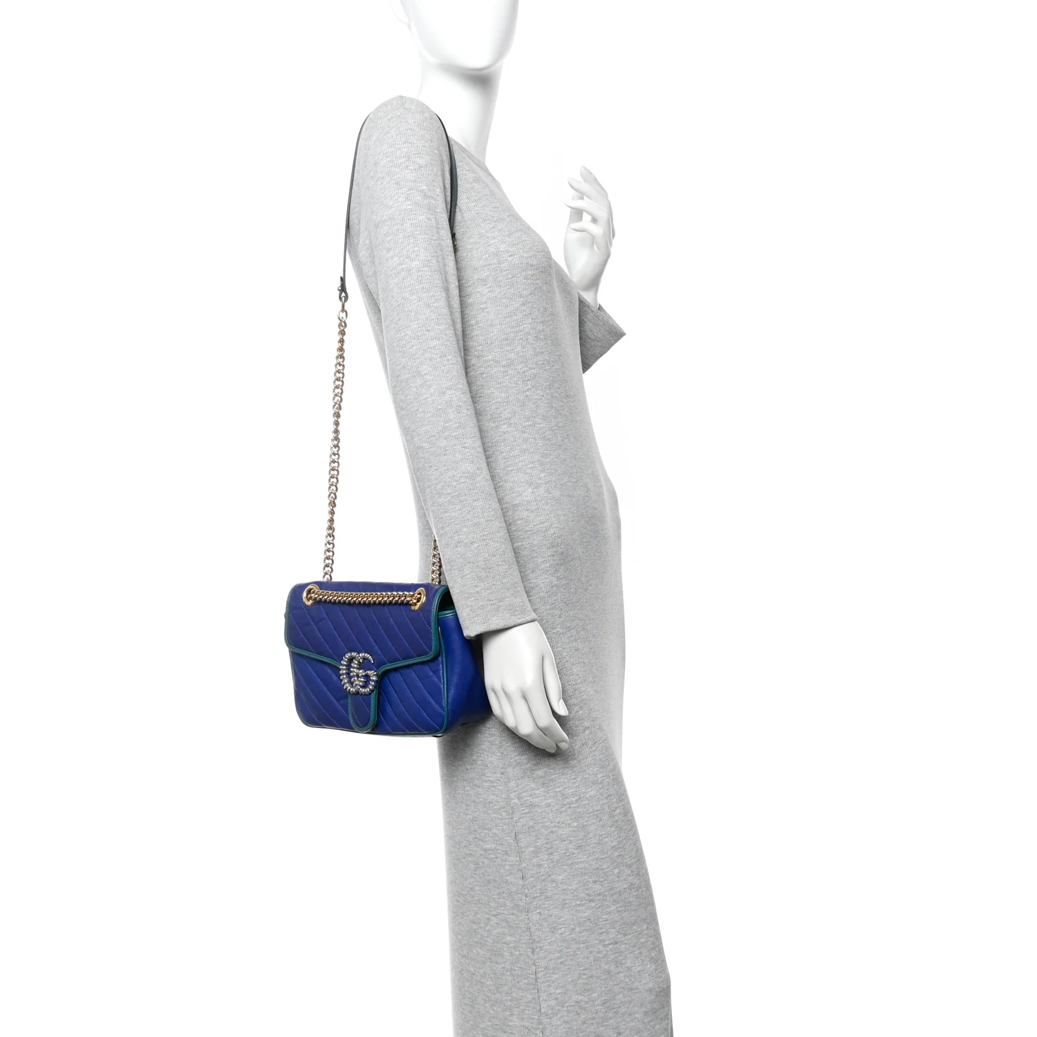 Azalea Calfskin Enamel Matelasse Diagonal Small Torchon GG Marmont Shoulder Bag Imperial Blue Pavone - Image 2