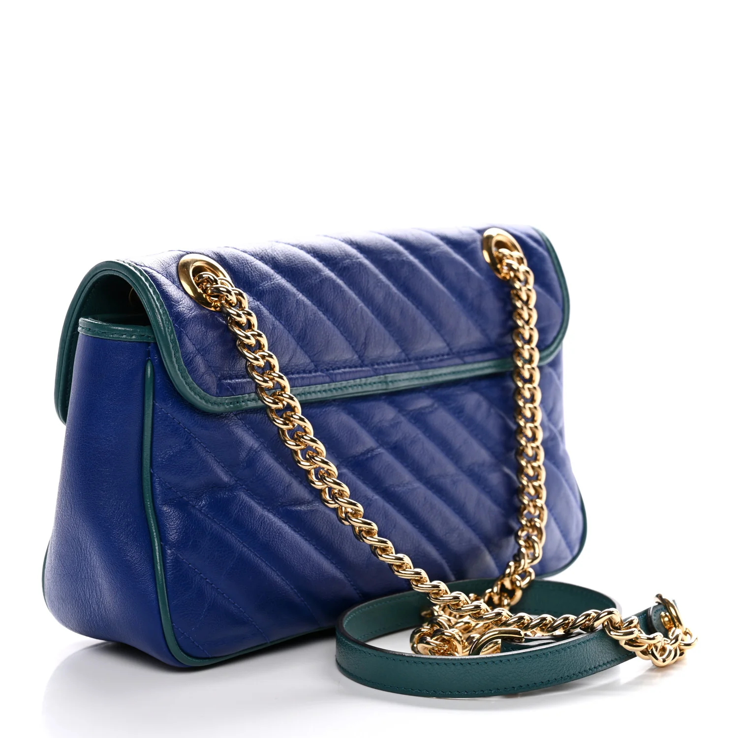Azalea Calfskin Enamel Matelasse Diagonal Small Torchon GG Marmont Shoulder Bag Imperial Blue Pavone - Image 3