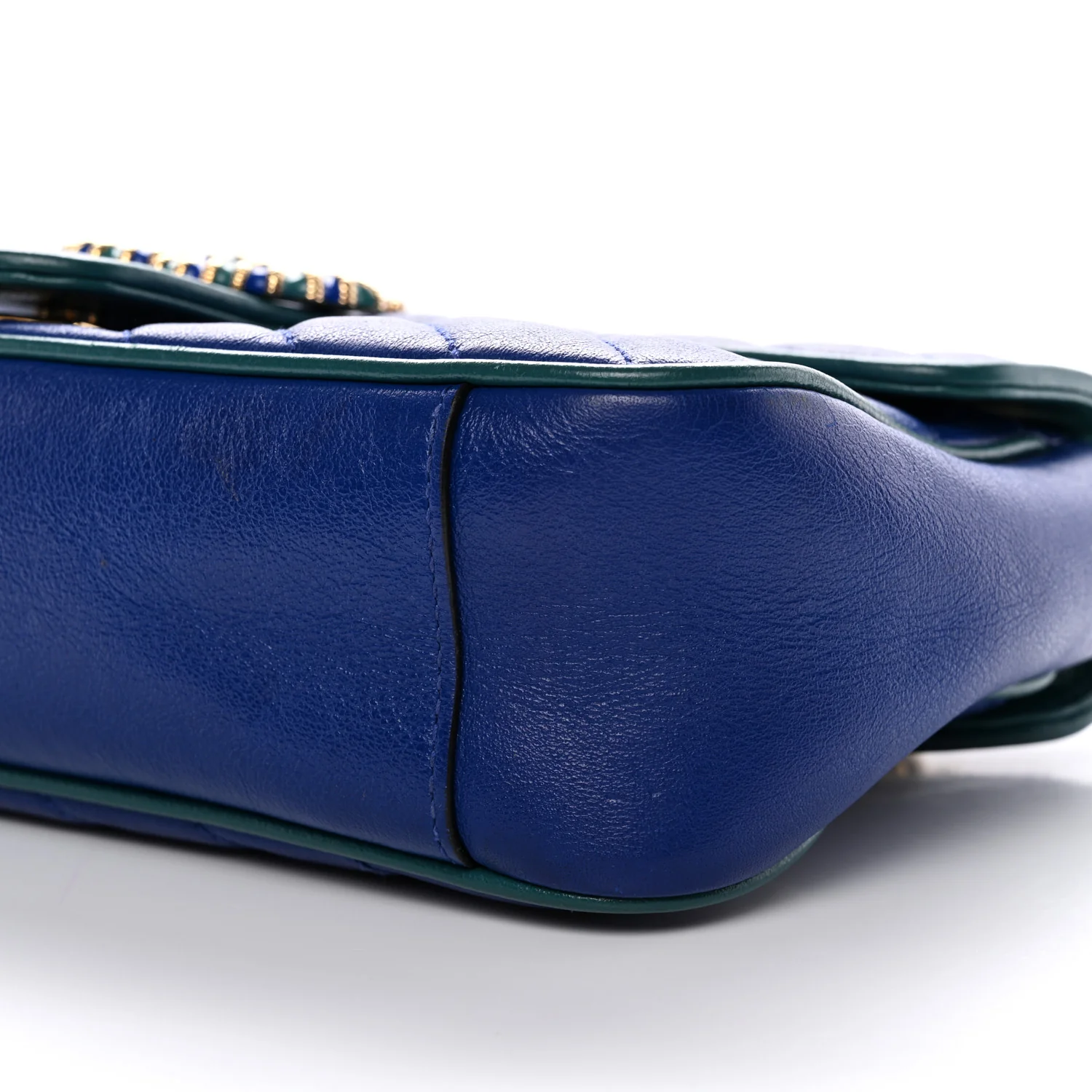 Azalea Calfskin Enamel Matelasse Diagonal Small Torchon GG Marmont Shoulder Bag Imperial Blue Pavone - Image 9