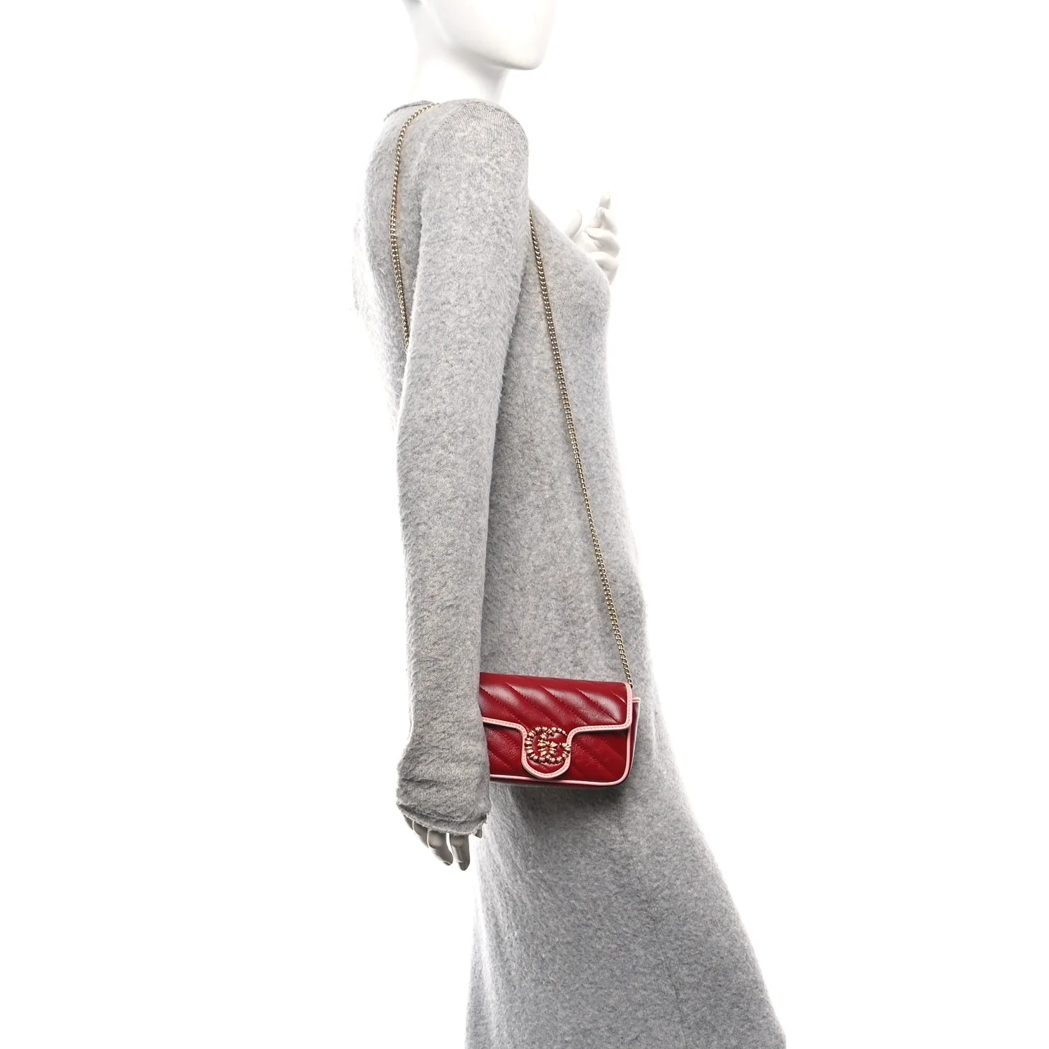 Azalea Calfskin Enamel Matelasse Diagonal Super Mini Torchon GG Marmont Shoulder Bag New Cherry Red Wild Rose - Image 2