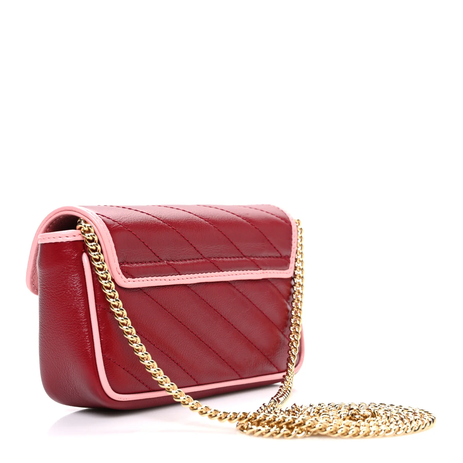 Azalea Calfskin Enamel Matelasse Diagonal Super Mini Torchon GG Marmont Shoulder Bag New Cherry Red Wild Rose - Image 3