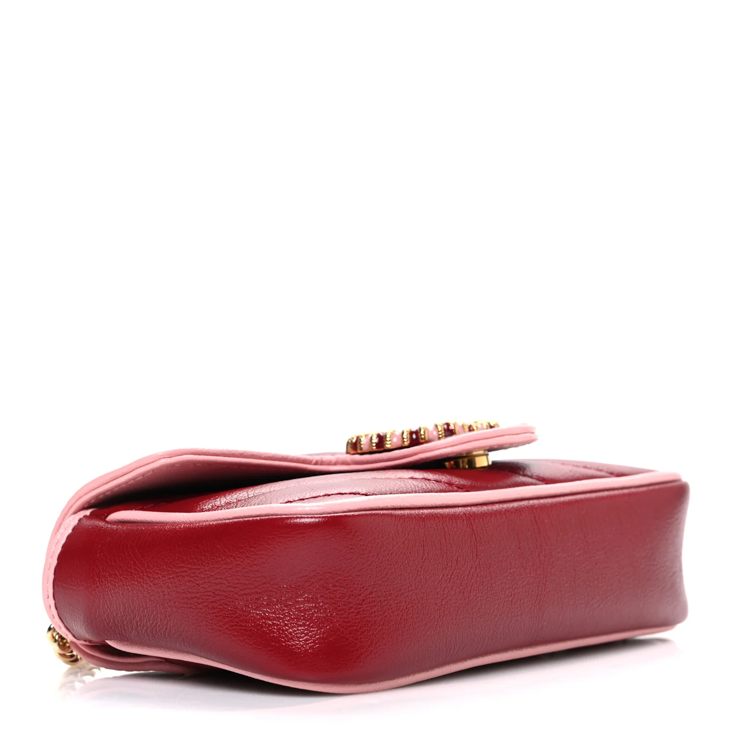 Azalea Calfskin Enamel Matelasse Diagonal Super Mini Torchon GG Marmont Shoulder Bag New Cherry Red Wild Rose - Image 4