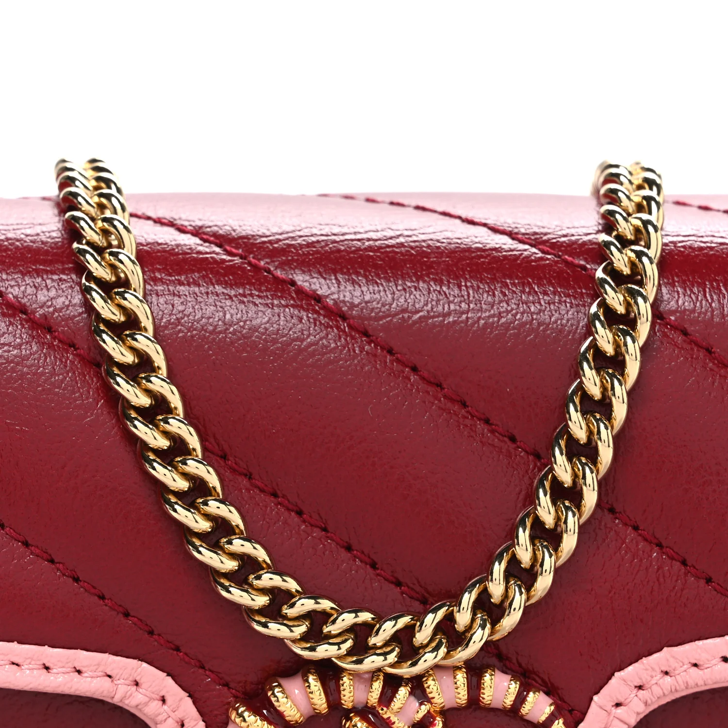 Azalea Calfskin Enamel Matelasse Diagonal Super Mini Torchon GG Marmont Shoulder Bag New Cherry Red Wild Rose - Image 8