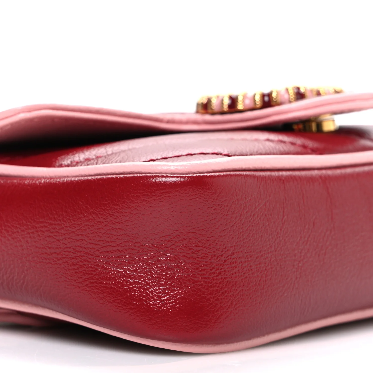 Azalea Calfskin Enamel Matelasse Diagonal Super Mini Torchon GG Marmont Shoulder Bag New Cherry Red Wild Rose - Image 9