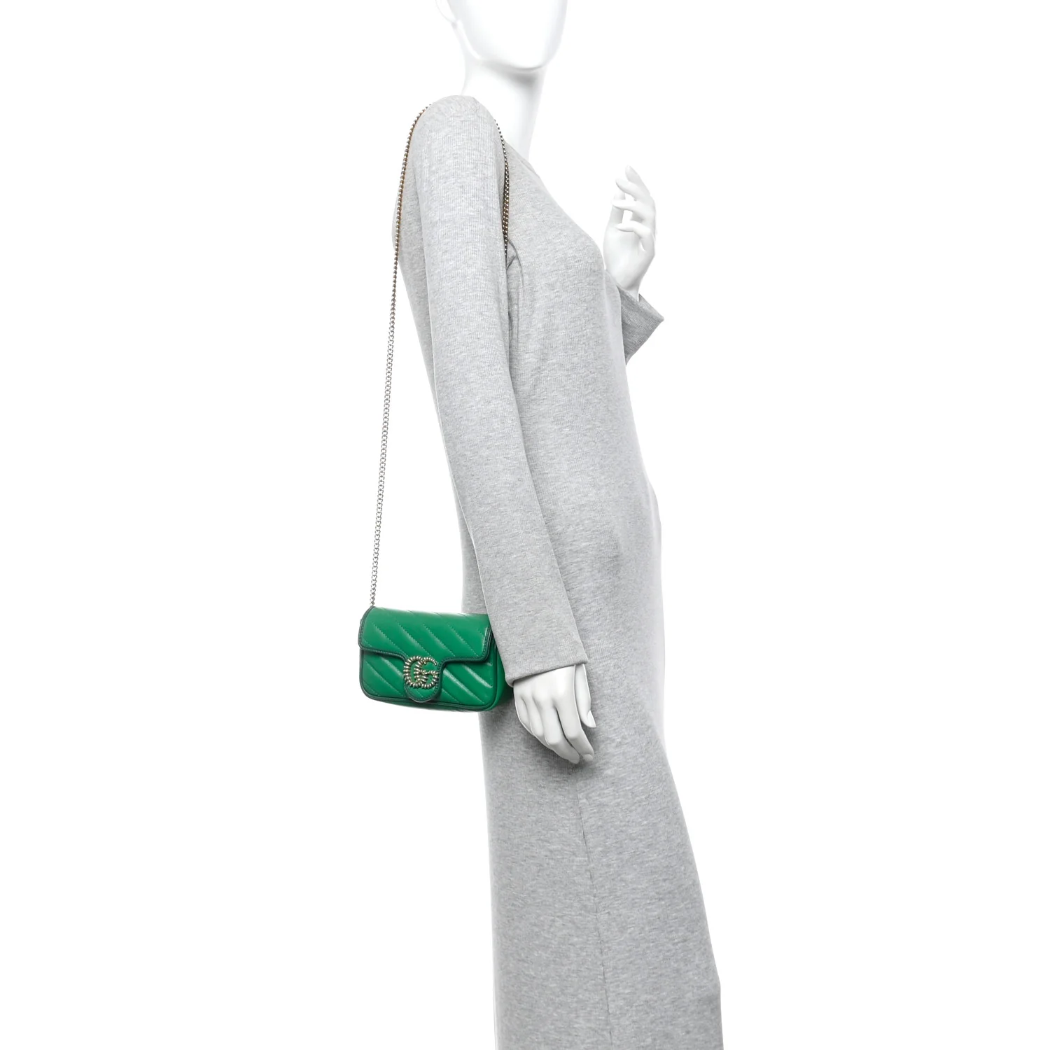 Azalea Calfskin Enamel Matelasse Diagonal Super Mini Torchon GG Marmont Shoulder Bag New Shamarock Emerald - Image 2