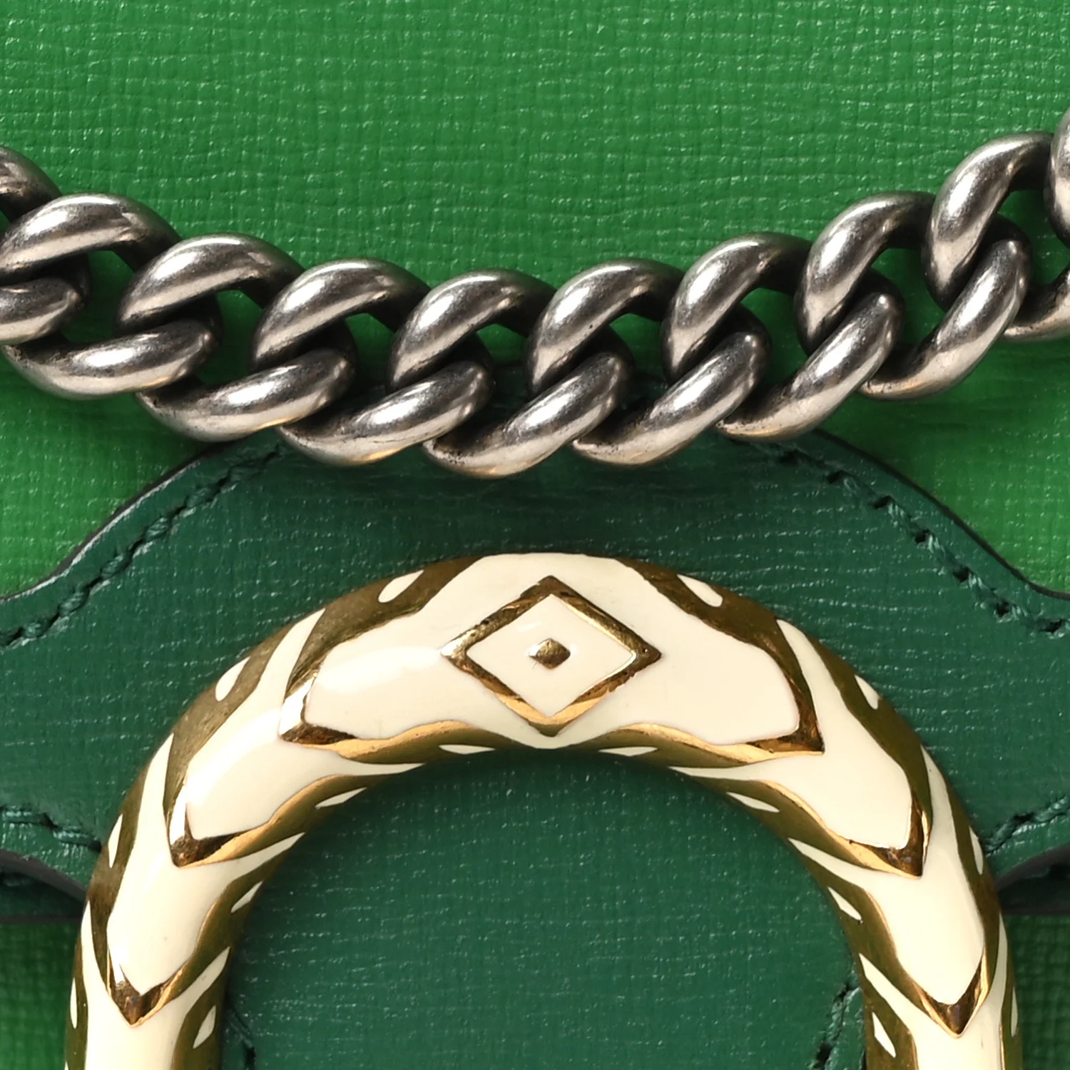 Azalea Calfskin Enamel Small Dionysus Shoulder Bag New Shamarock Emerald Off White - Image 8