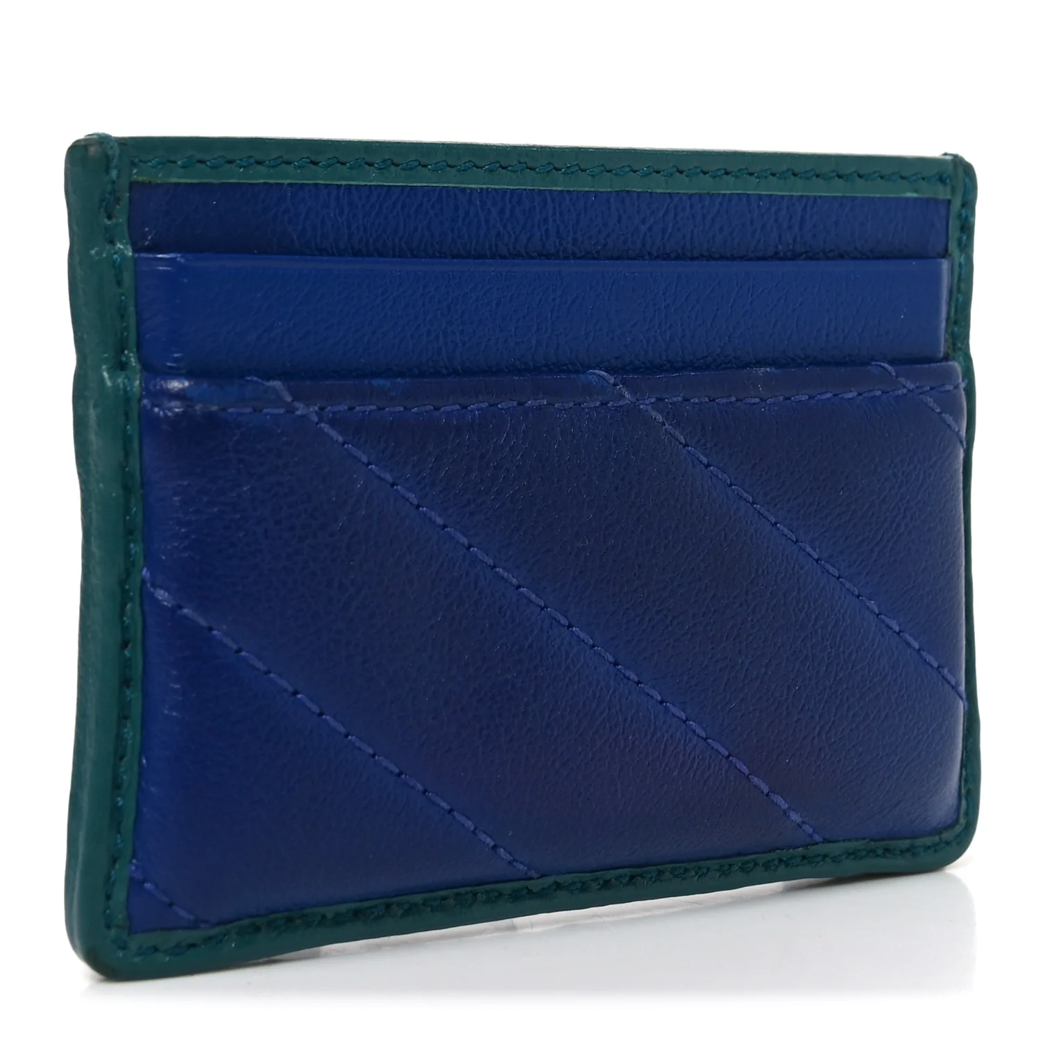 Azalea Calfskin Matelasse Diagonal Enamel Torchon GG Marmont Card Holder Imperial Blue Pavone - Image 3