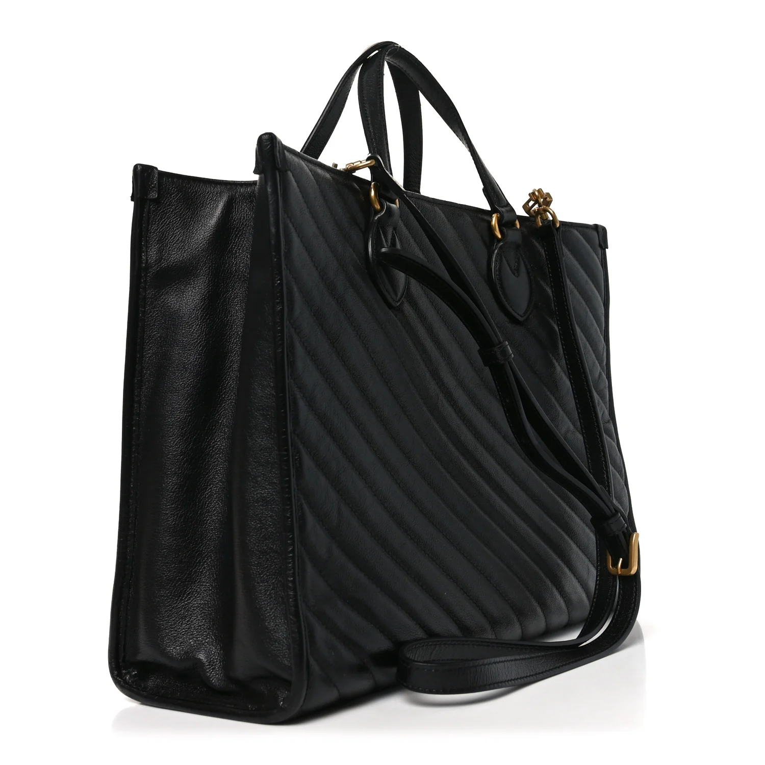 Azalea Calfskin Matelasse Diagonal GG Marmont Tote Bag Black - Image 3