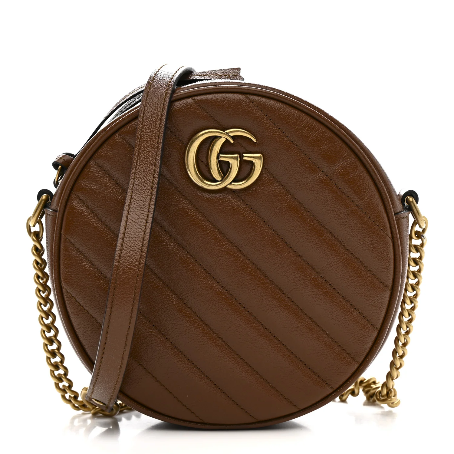 Azalea Calfskin Matelasse Diagonal Mini GG Marmont Round Shoulder Bag Cuir