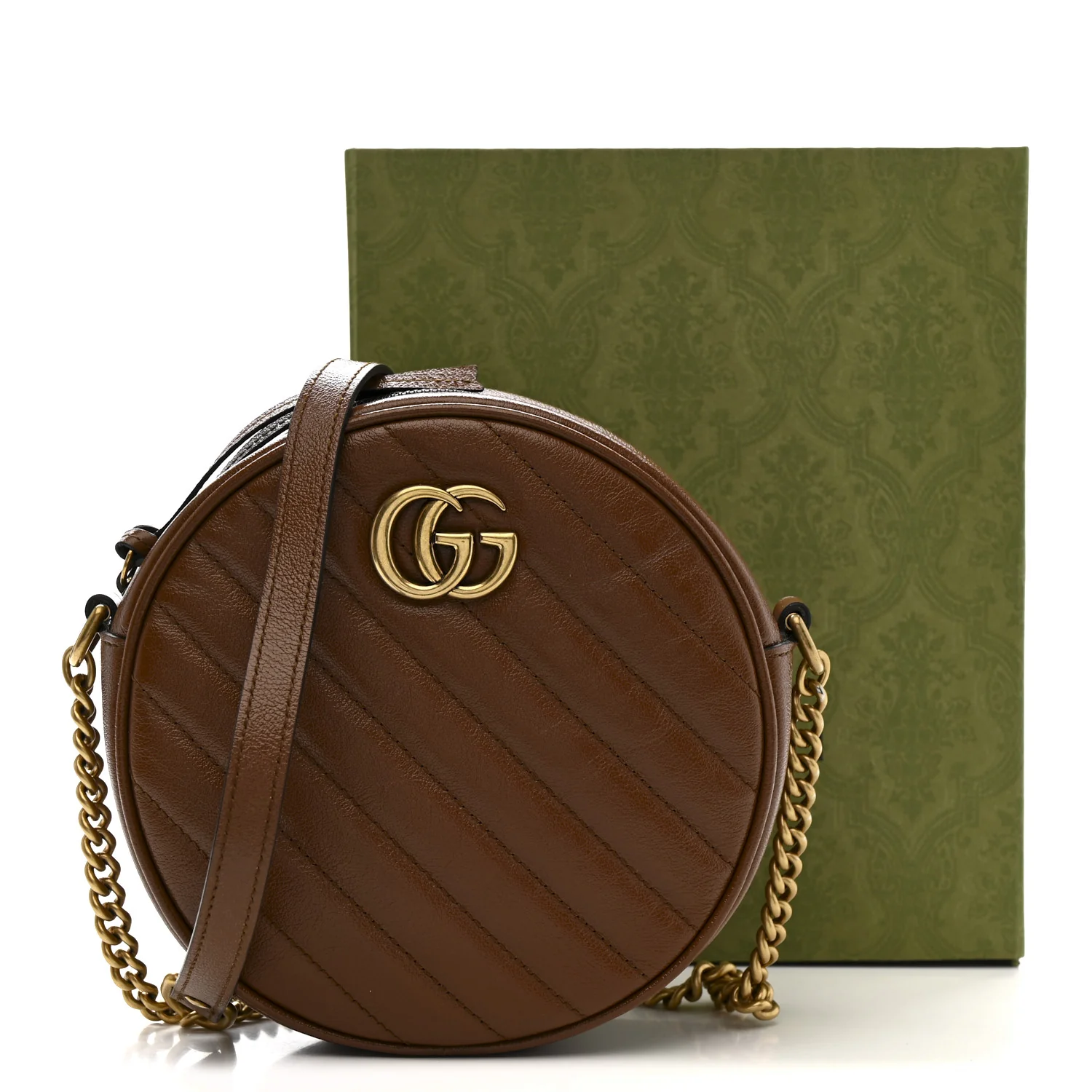 Azalea Calfskin Matelasse Diagonal Mini GG Marmont Round Shoulder Bag Cuir - Image 11