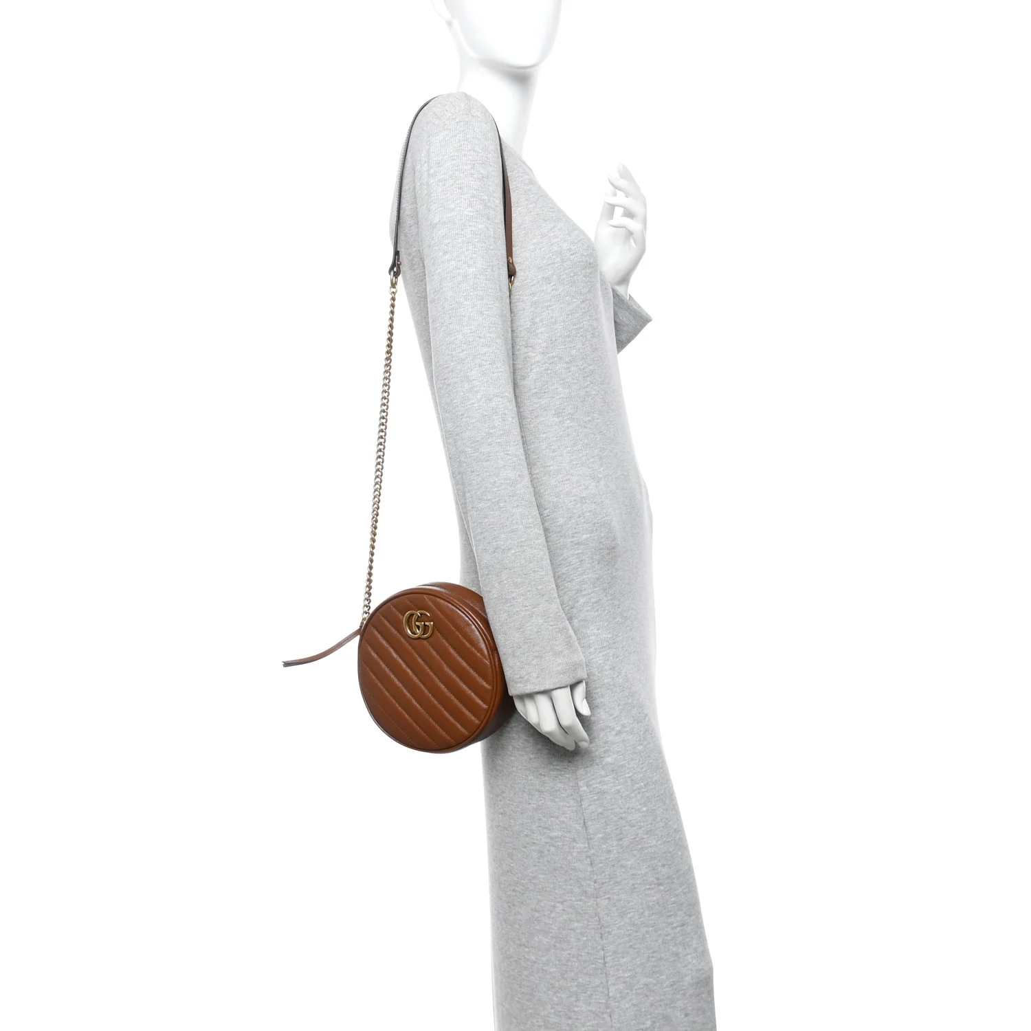 Azalea Calfskin Matelasse Diagonal Mini GG Marmont Round Shoulder Bag Cuir - Image 2