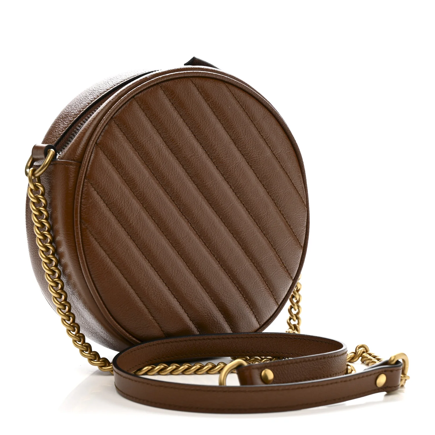 Azalea Calfskin Matelasse Diagonal Mini GG Marmont Round Shoulder Bag Cuir - Image 3