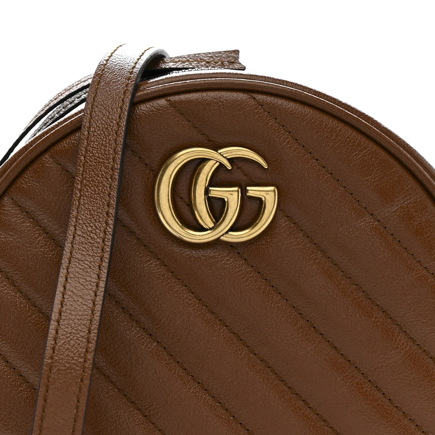 Azalea Calfskin Matelasse Diagonal Mini GG Marmont Round Shoulder Bag Cuir - Image 8