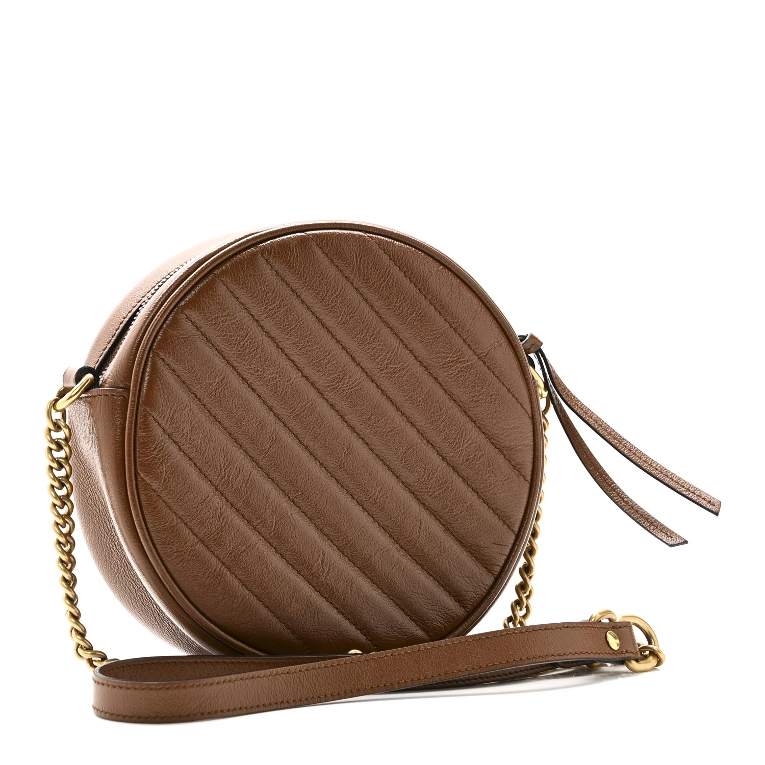 Azalea Calfskin Matelasse Diagonal Mini GG Marmont Round Shoulder Bag Cuir - Image 3