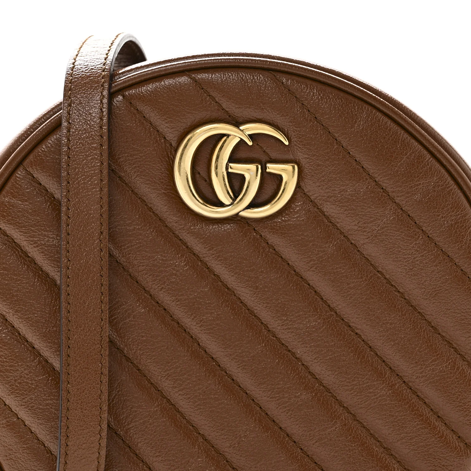 Azalea Calfskin Matelasse Diagonal Mini GG Marmont Round Shoulder Bag Cuir - Image 8