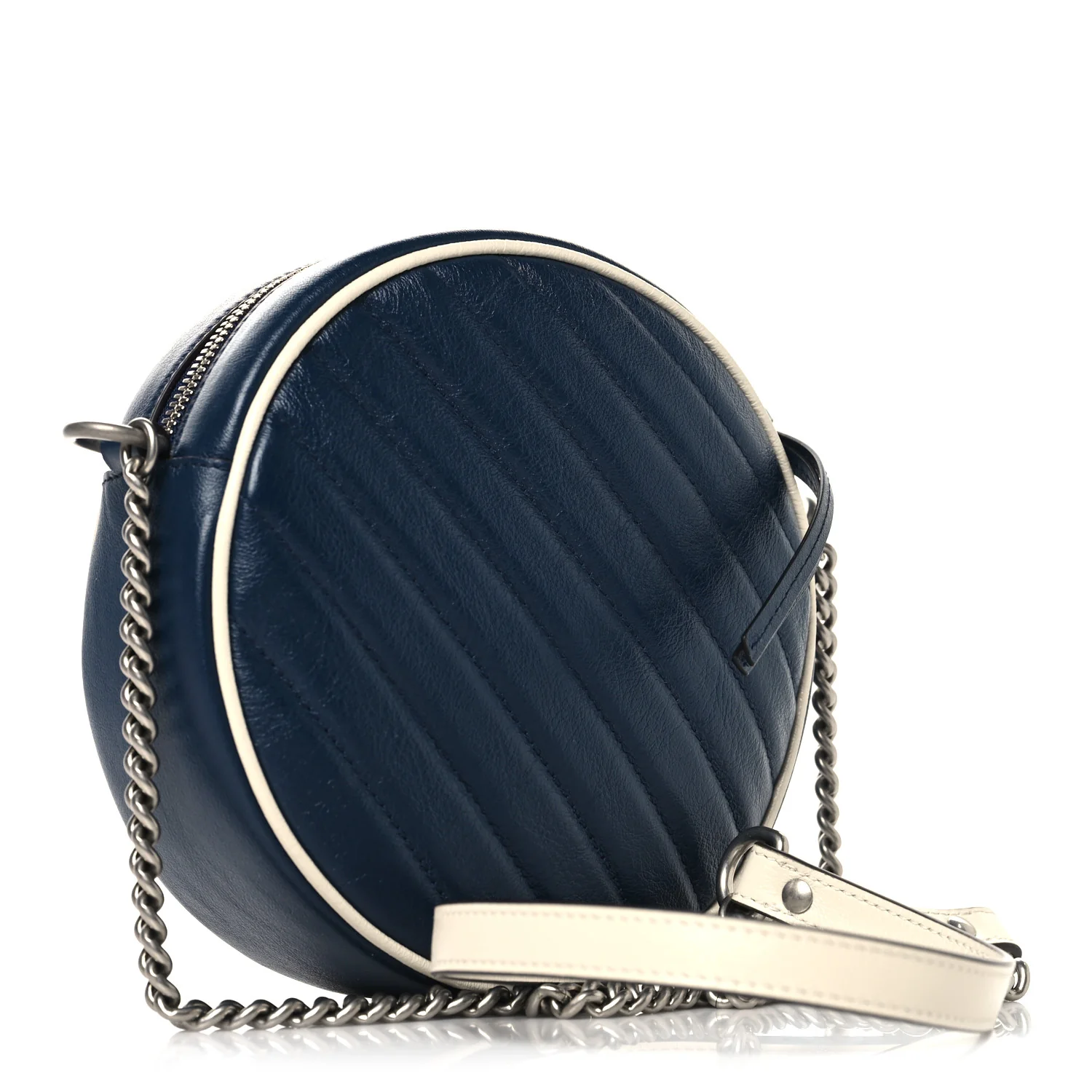 Azalea Calfskin Matelasse Diagonal Mini Torchon GG Marmont Round Shoulder Bag Blue Agata Mystic White - Image 3
