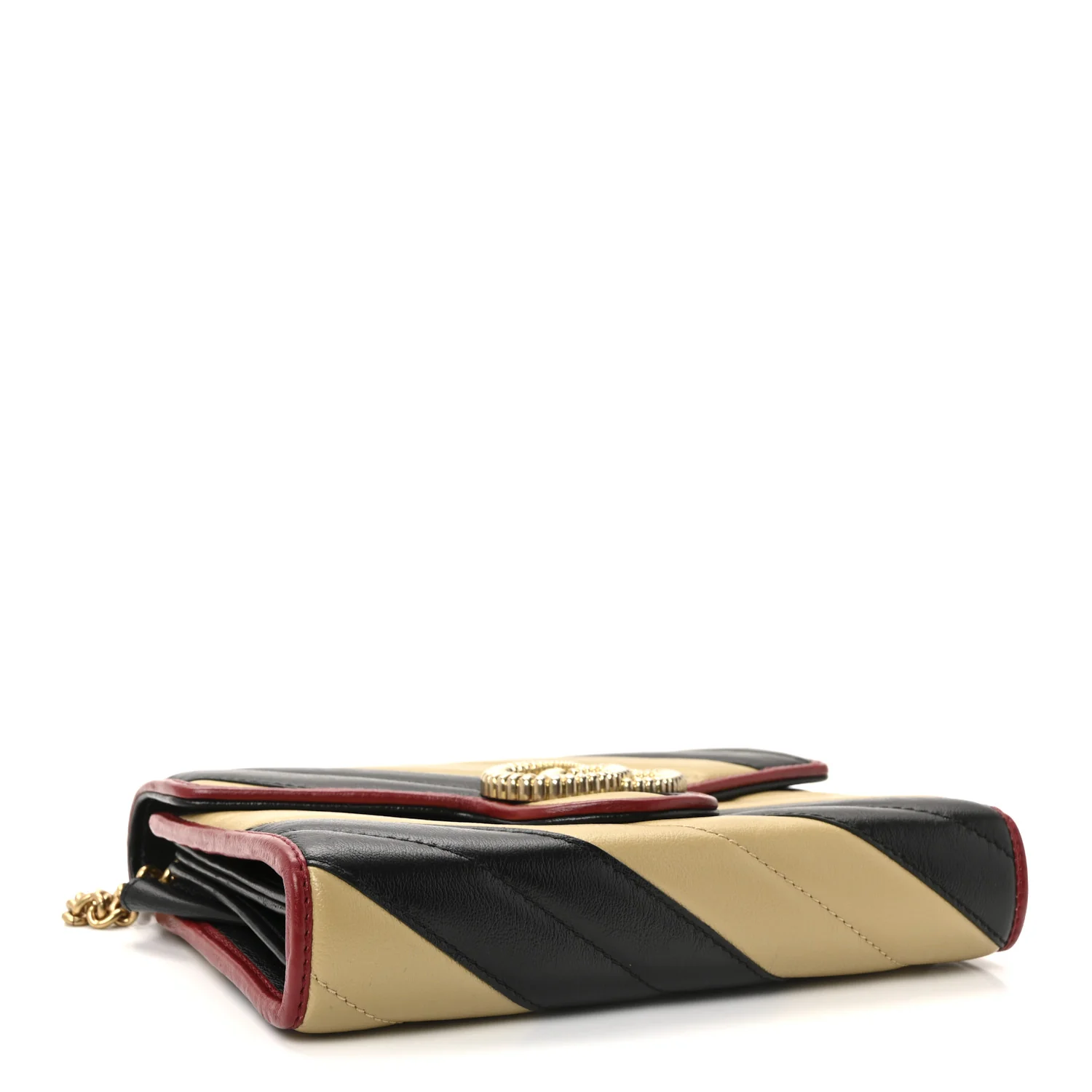 Azalea Calfskin Matelasse Diagonal Patchwork Torchon GG Marmont Chain Wallet Black Beige Romantic Cerise - Image 4