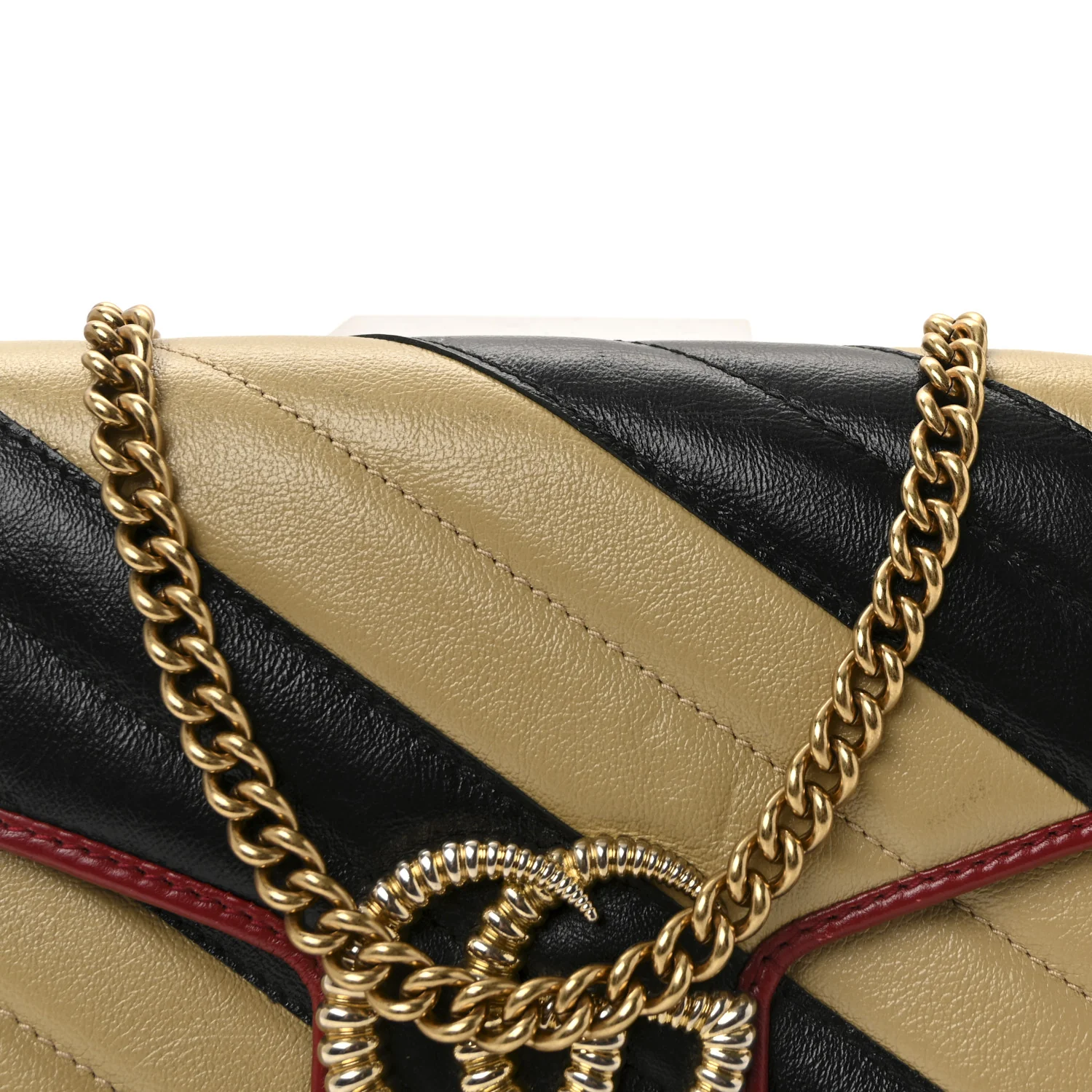 Azalea Calfskin Matelasse Diagonal Patchwork Torchon GG Marmont Chain Wallet Black Beige Romantic Cerise - Image 7