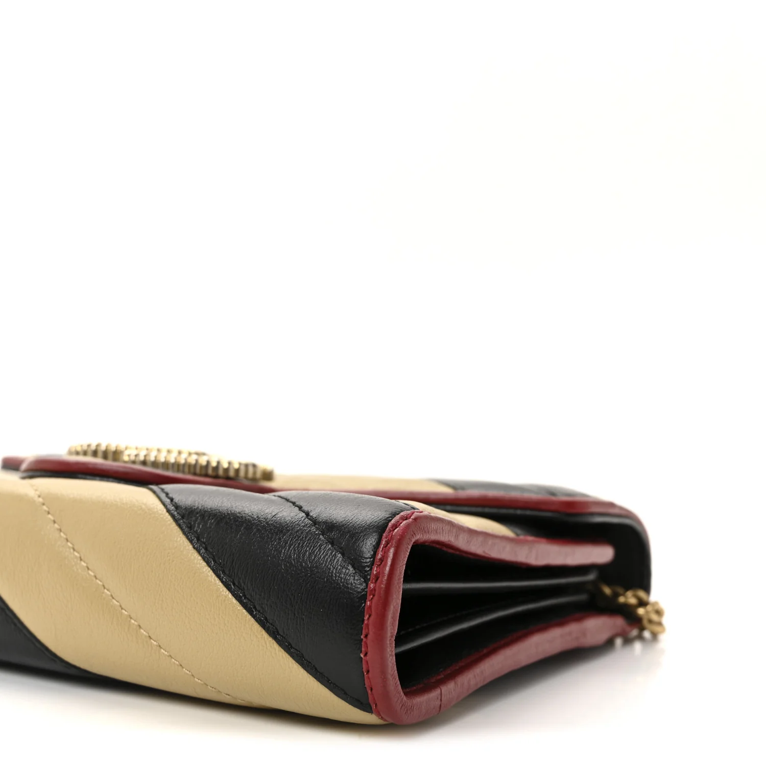 Azalea Calfskin Matelasse Diagonal Patchwork Torchon GG Marmont Chain Wallet Black Beige Romantic Cerise - Image 9